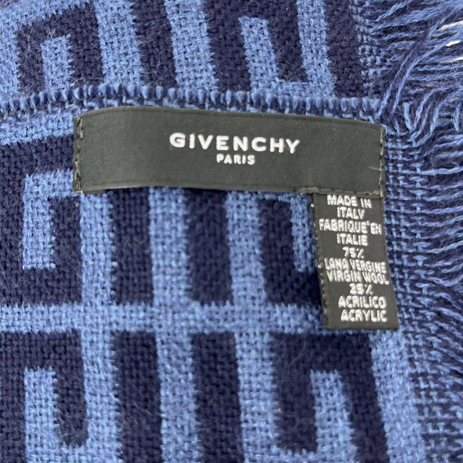 GIVENCHY(ジバンシィ) Monogram logo wool scarf モノグラム ロゴ ウール マフラー ネイビー イタリア製