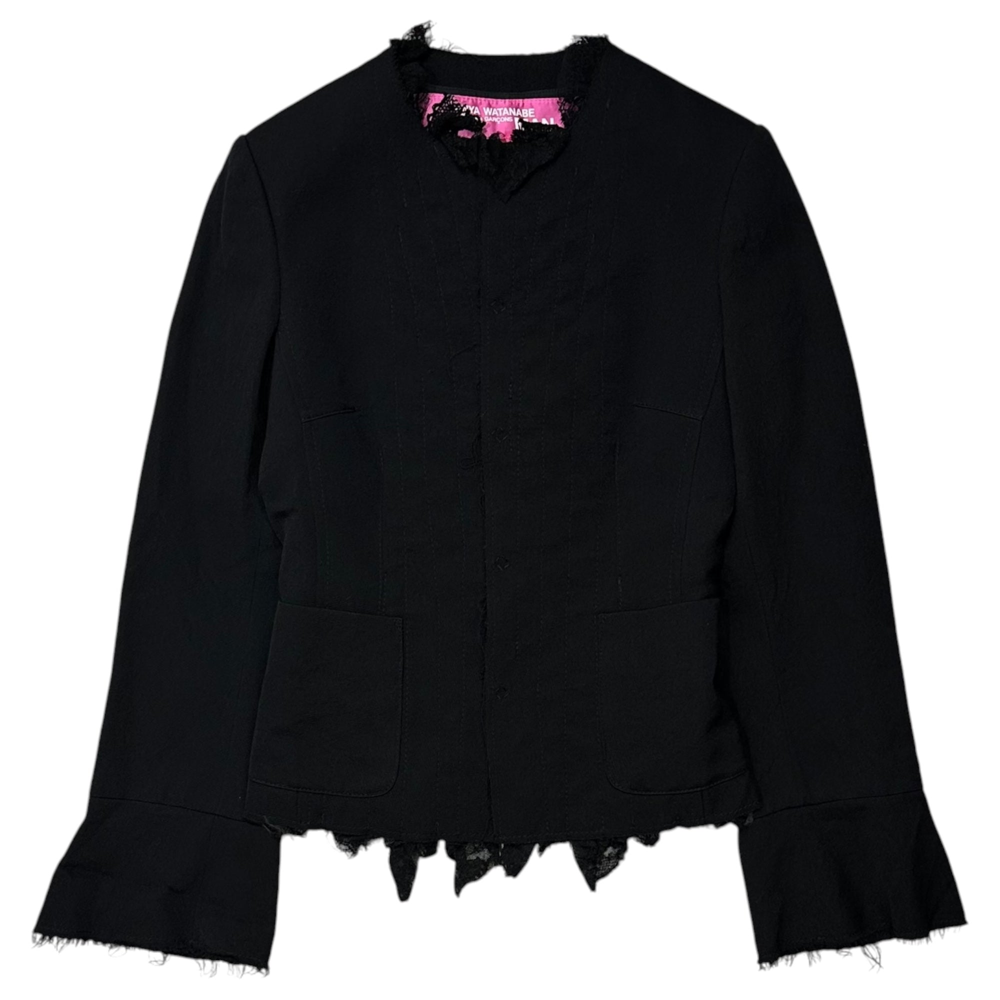 COMME des GARCONS JUNYA WATANABE MAN PINK(コムデギャルソンジュンヤワタナベマンピンク) 2005AW Lace No-Collar Inner Jacket インナー レース ノーカラー ジャケット UP-J029 S ブラック AD2005