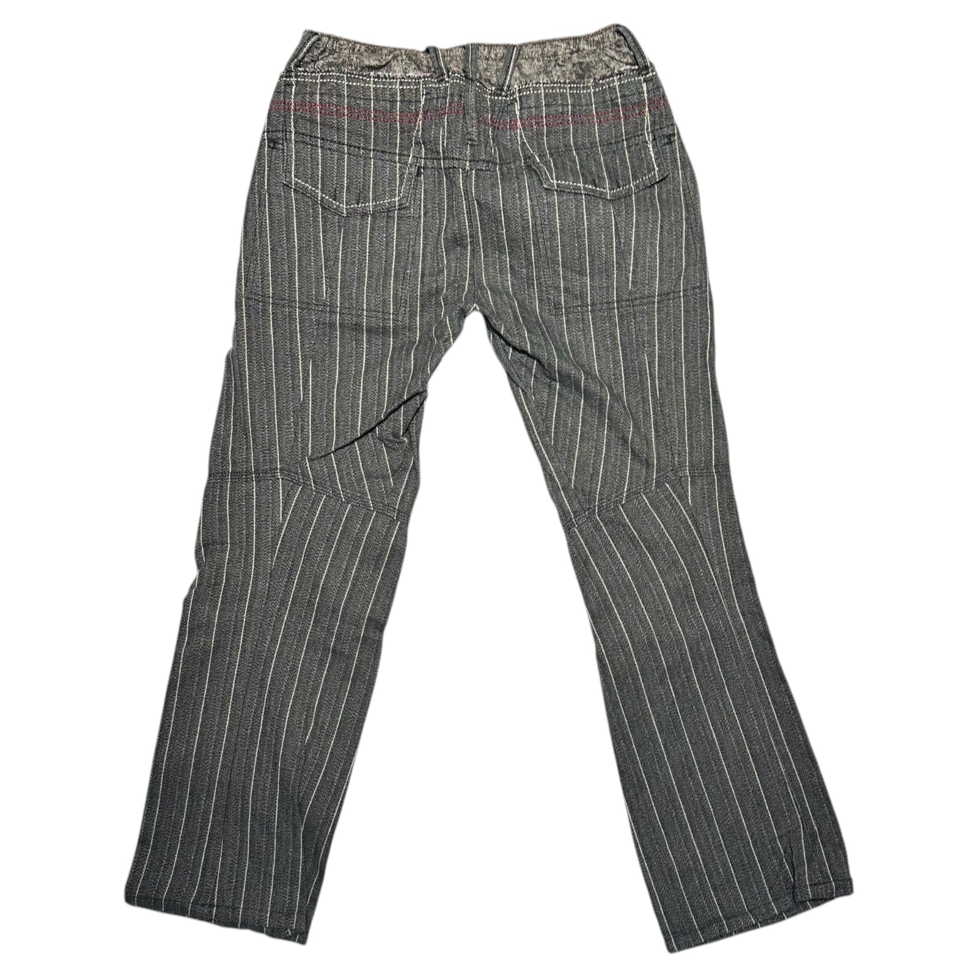 MARITHE FRANCOIS GIRBAUD(マリテフランソワジルボー) 00's Double-Waist Gimmick Striped Pants ダブルウエスト ギミック ストライプ パンツ M7-2283 L ライトインディゴ Y2K