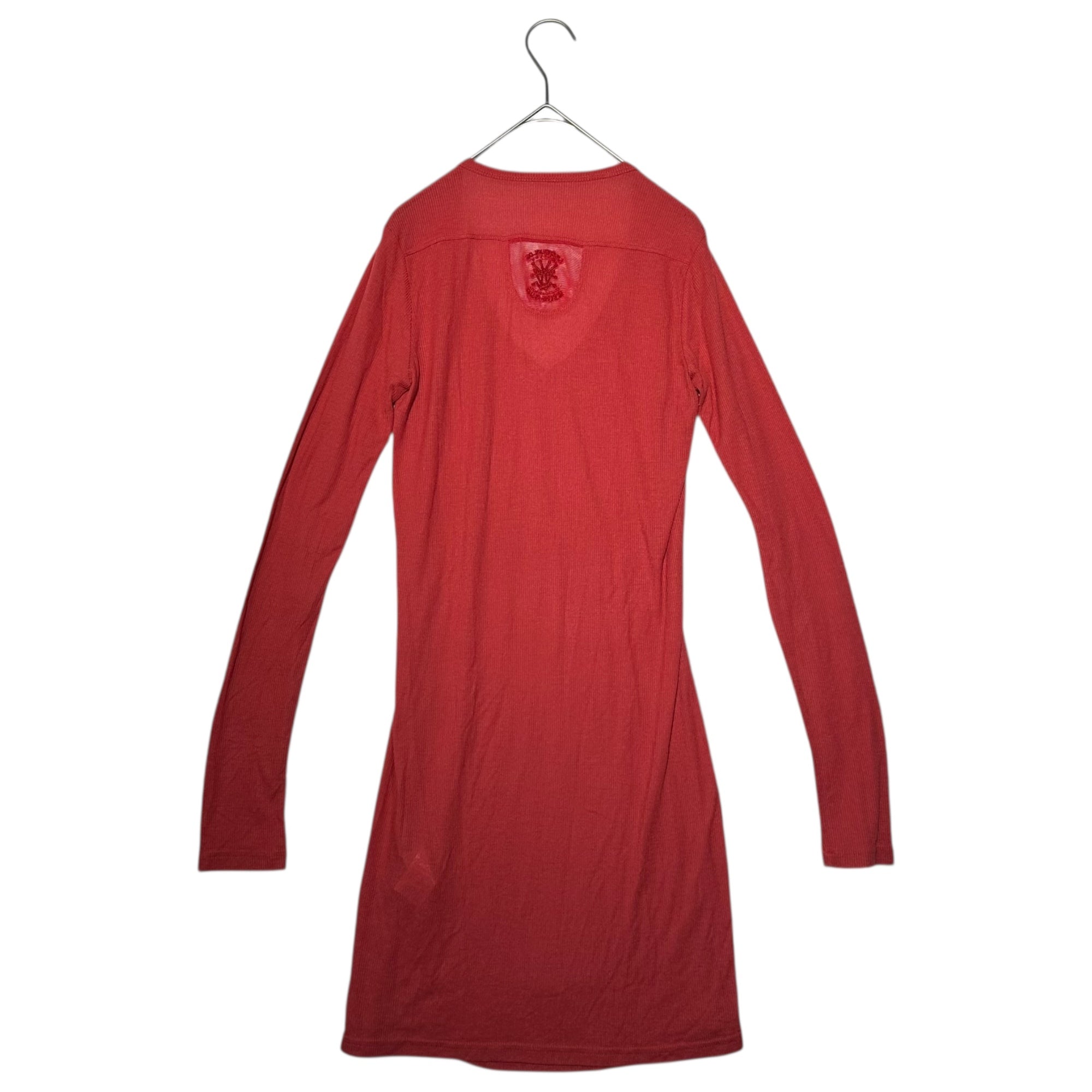 MARITHE FRANCOIS GIRBAUD(マリテフランソワジルボー) 00's V-neck Mesh Logo L/S T-Shirt Vネック メッシュ ロゴ ロング 長袖 カットソー F7-9628 S レッド Y2K