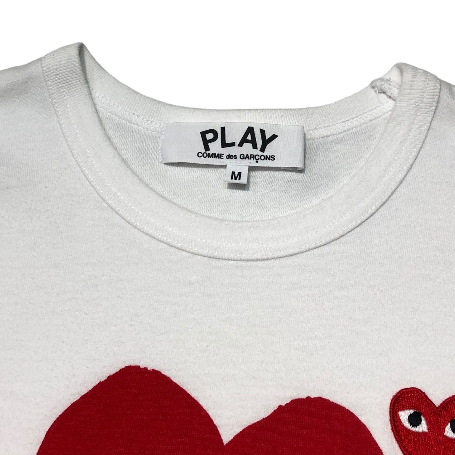 PLAY COMME des GARCONS(プレイコムデギャルソン) Heart emblem front & back print T-shirt ハートワッペン　フロント＆バックプリント Tシャツ AZ-T221 M ホワイト×レッド AD2016/9