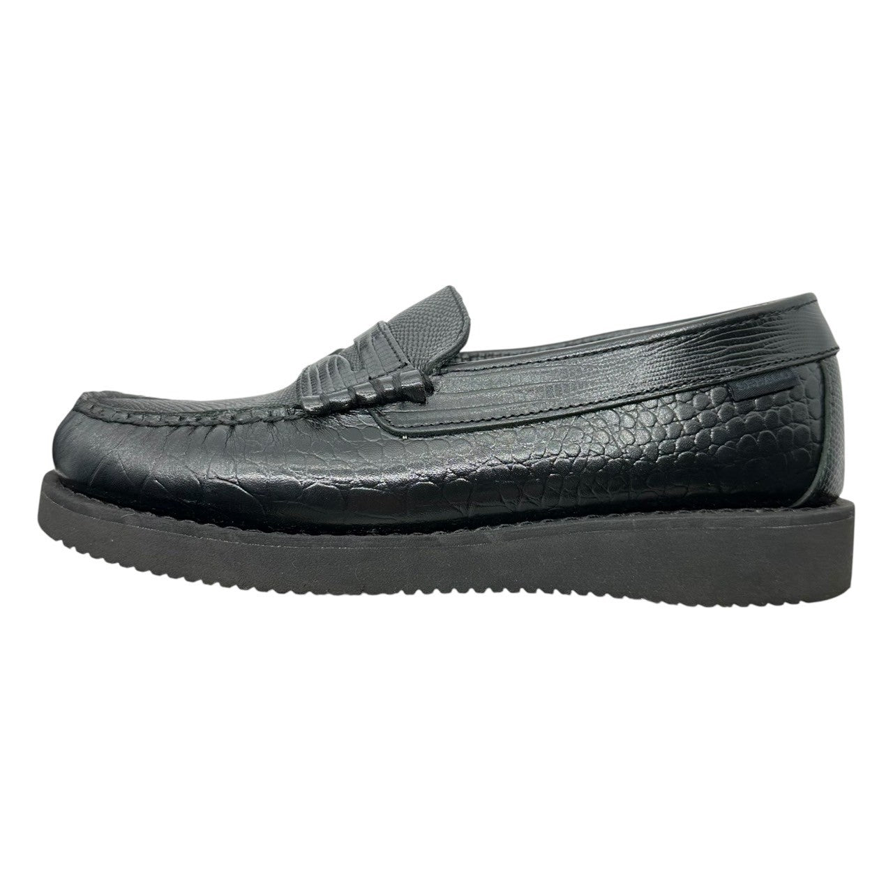 SEBAGO×Engineered Garments(セバゴ×エンジニアードガーメンツ) EXOTIC LOAFER EG エキゾチック レザー ローファー 741145W 42(28cm程度) ブラック 革靴 コイン 厚底 vibramソール コラボ 箱付