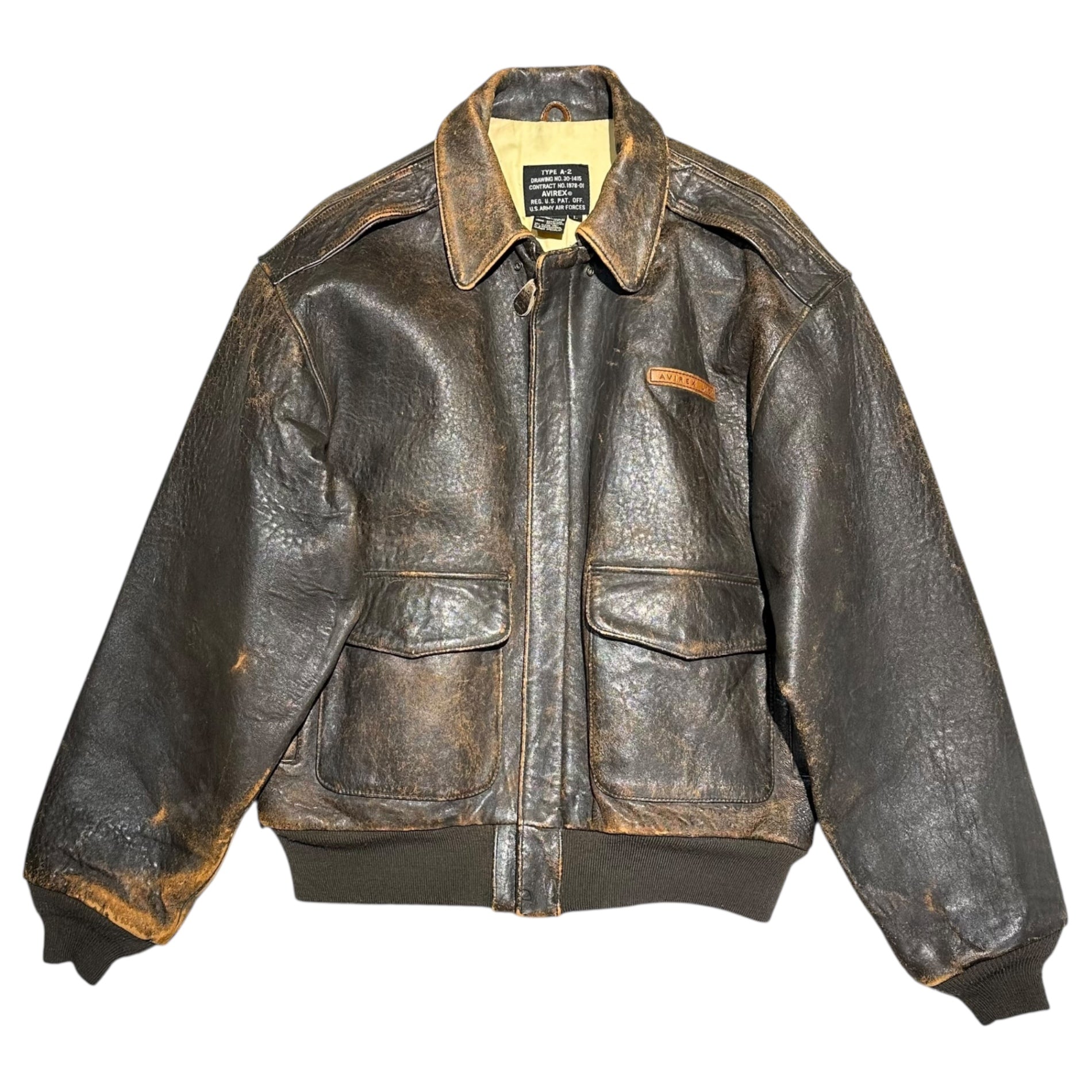 AVIREX(アヴィレックス) 90's A-2 LEATHER FLIGHT JACKET ガール バックペイント レザー フライト ジャケット L ブラウン 90年代 ヴィンテージ ミリタリー Victory 1945