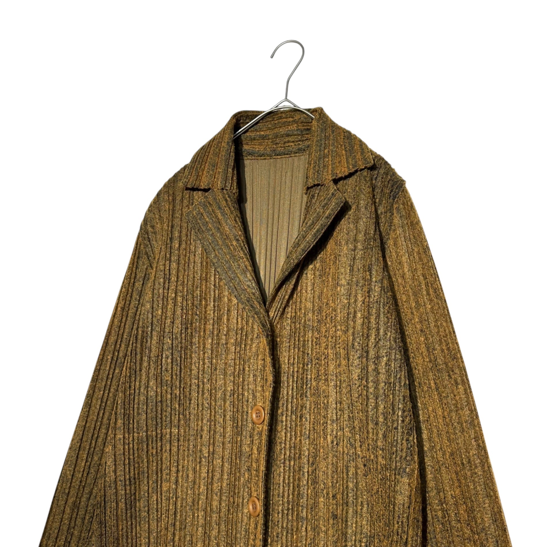 PLEATS PLEASE(プリーツプリーズ) Felt Pleated Tailored 3B Jacket フェルト プリーツ テーラード 3B ジャケット PP23-JA632 3(L程度) ブラウン×グリーン