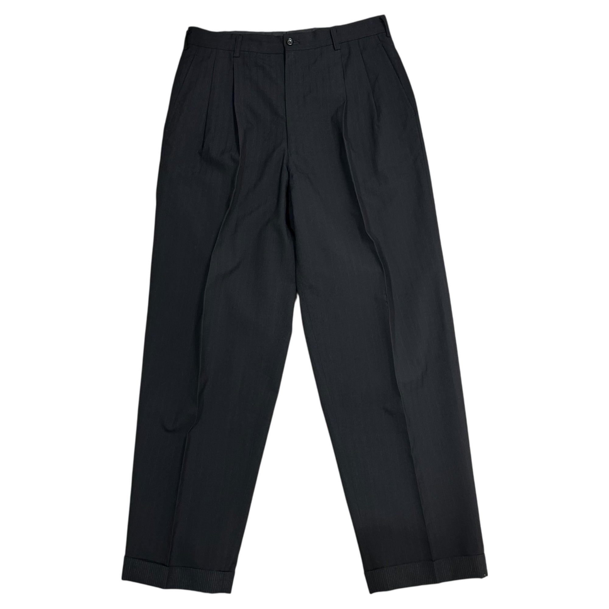 COMME des GARCONS HOMME(コムデギャルソンオム) 90AW Vintage Two-Tuck Red Striped Wide Slacks ヴィンテージ ツータック レッド ストライプ ワイド スラックス HP-11017L L ブラック AD1990 初期田中オム