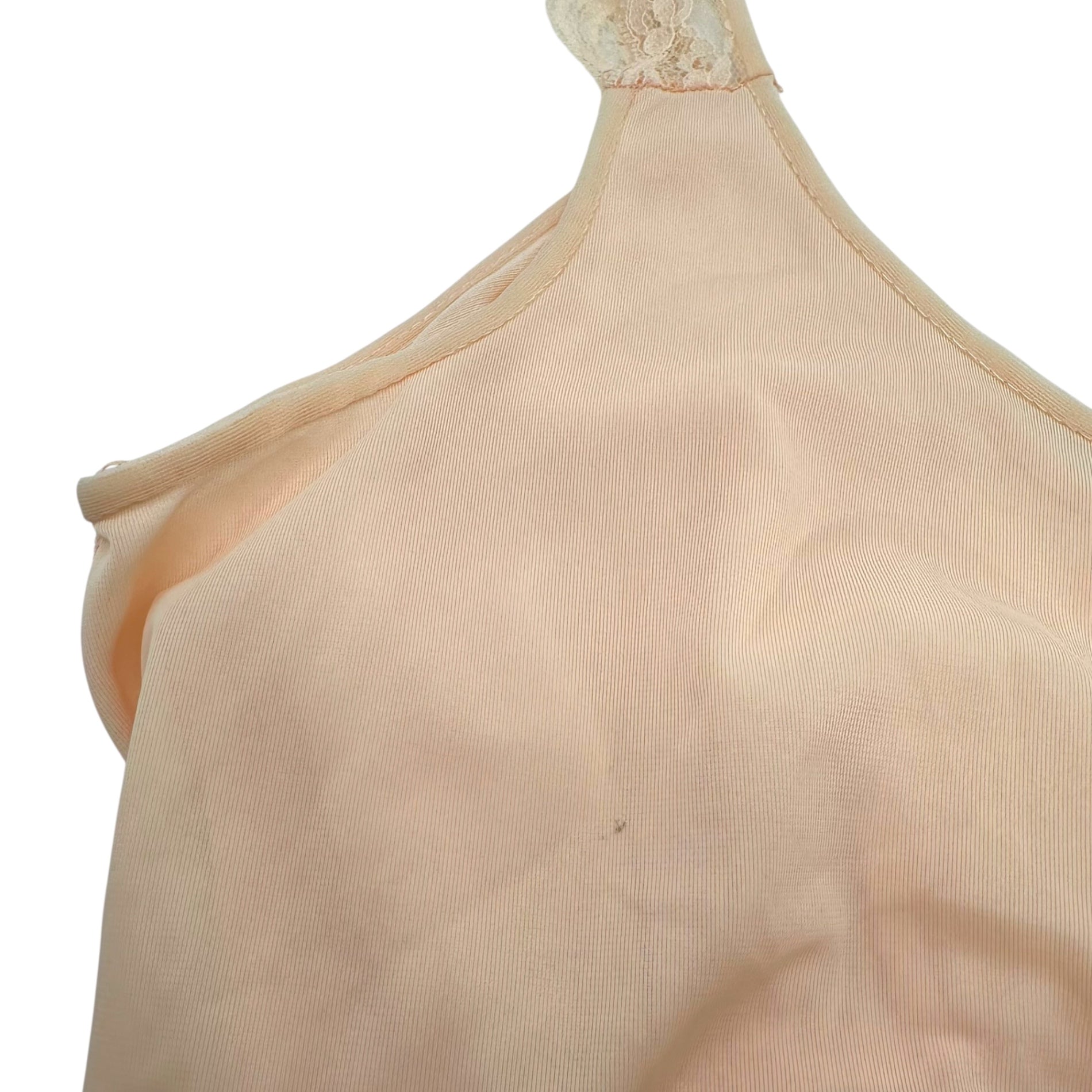 VINTAGE(ヴィンテージ) 70’s front ribbon salmon pink camisole onepiece サーモンピンクのリボンとキャミソールロング丈ワンピース 表記無し(M〜Lサイズ程度) ピンク