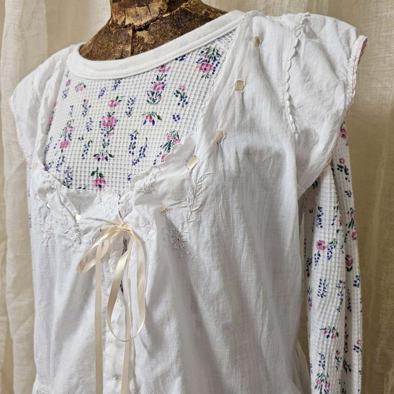 VINTAGE(ヴィンテージ) 80's~  floral pattern thermal 花柄のサーマルカットソー FREE ホワイト