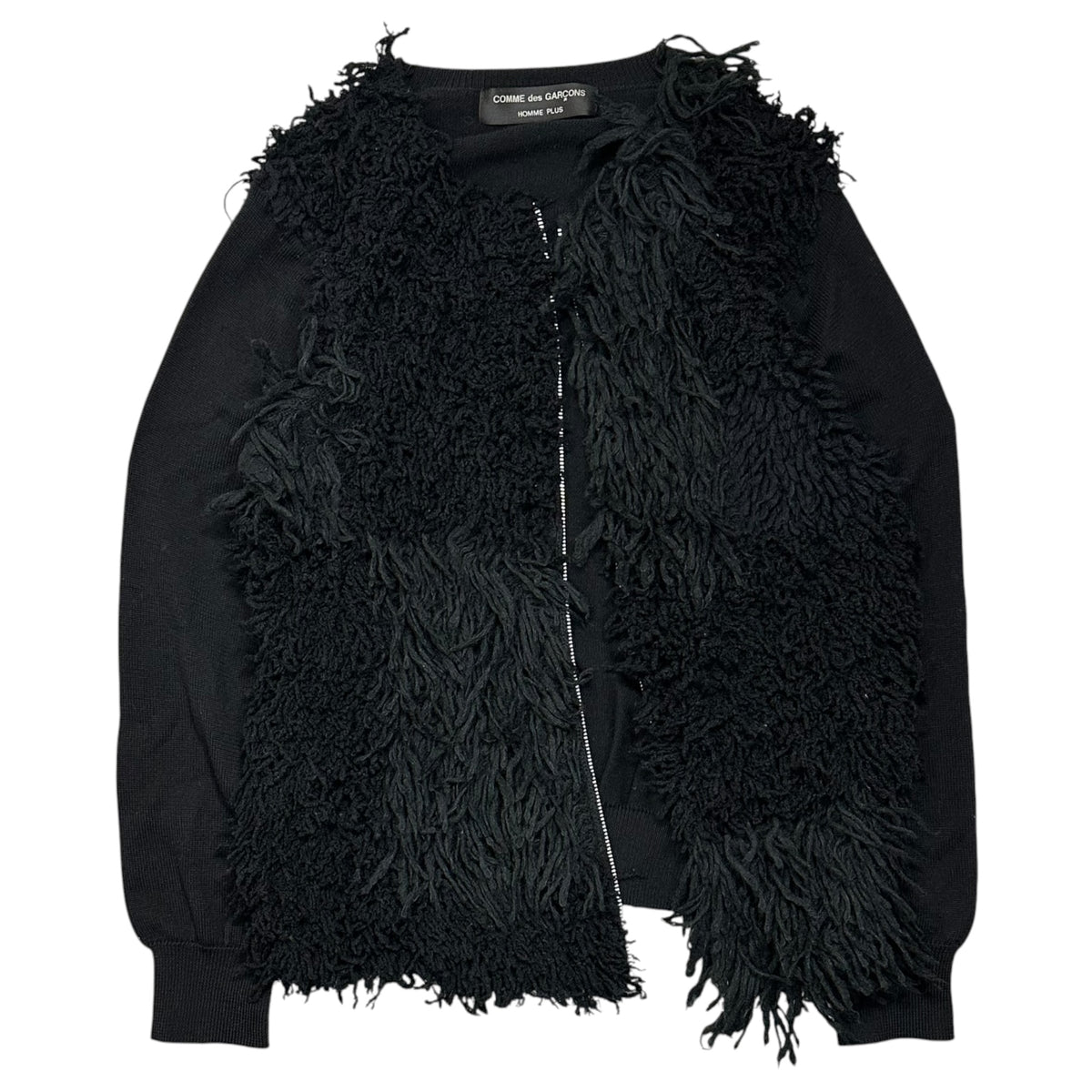 COMME des GARCONS HOMME PLUS(コムデギャルソンオムプリュス) 2002AW Front-Fringed Zip-Up Wool Cardigan フロント フリンジ ジップアップ ウール カーディガン PG-N030 M ブラック AD2002 00s アーカイブ 四つの黒期