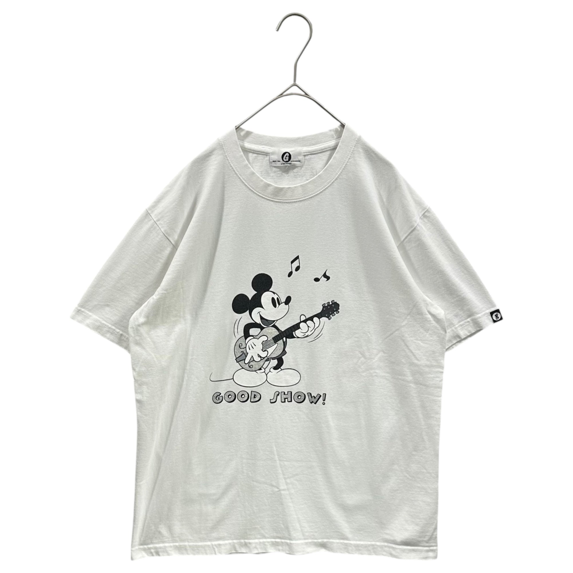 GOODENOUGH×Disney(グッドイナフ×ディズニー) 2015’s Mickey Mouse Guitar Print S/S T-Shirt ミッキー ギター プリント 半袖 Tシャツ L ホワイト×ブラック