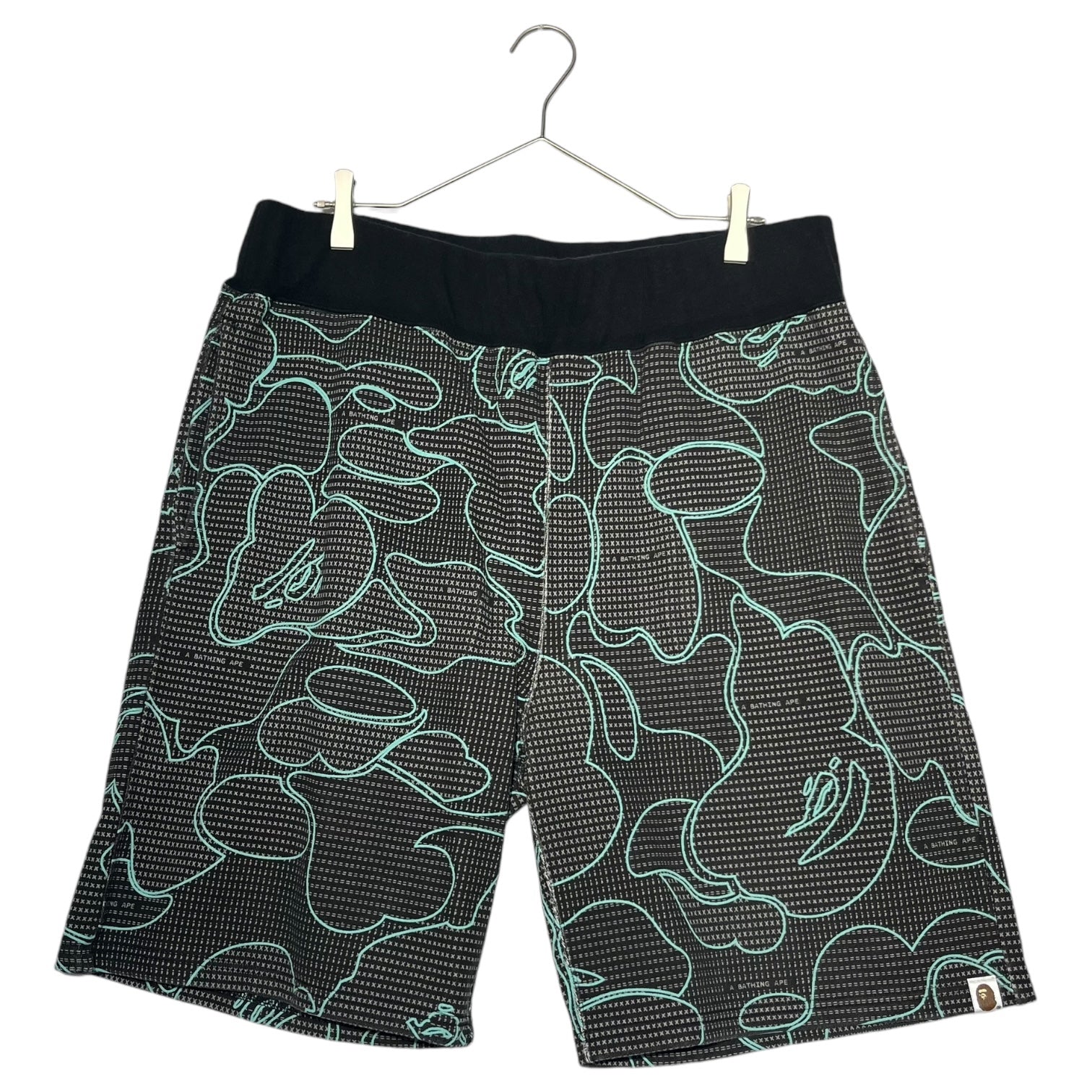 A BATHING APE(アベイシングエイプ) TEXT CODE CAMO SWEAT SHORTS テキスト コード カモ スウェット ショーツ 2XL グレー×ミント ハーフ ショート パンツ