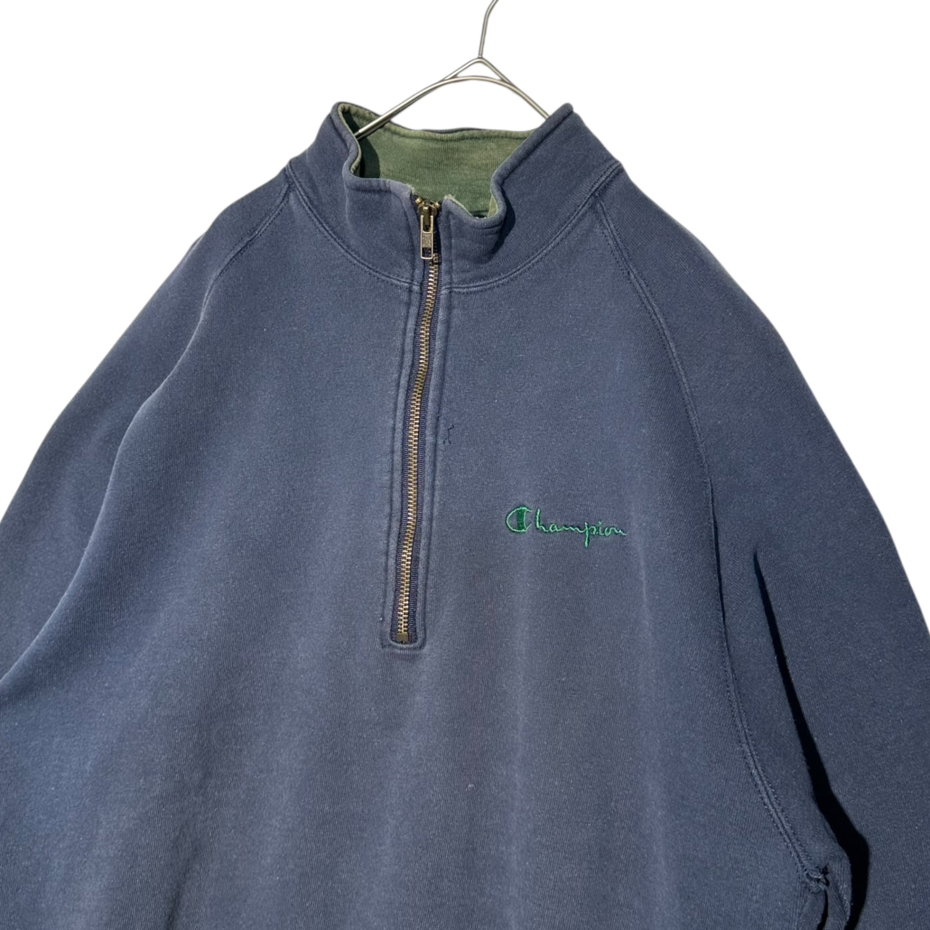 Champion(チャンピオン) 80's~90's USA made Logo Half Zip Sweatshirt ロゴ ハーフ ジップ スウェット XXL ネイビー 1986年～1990年代初頭 ヴィンテージ 青刺繍タグ中期