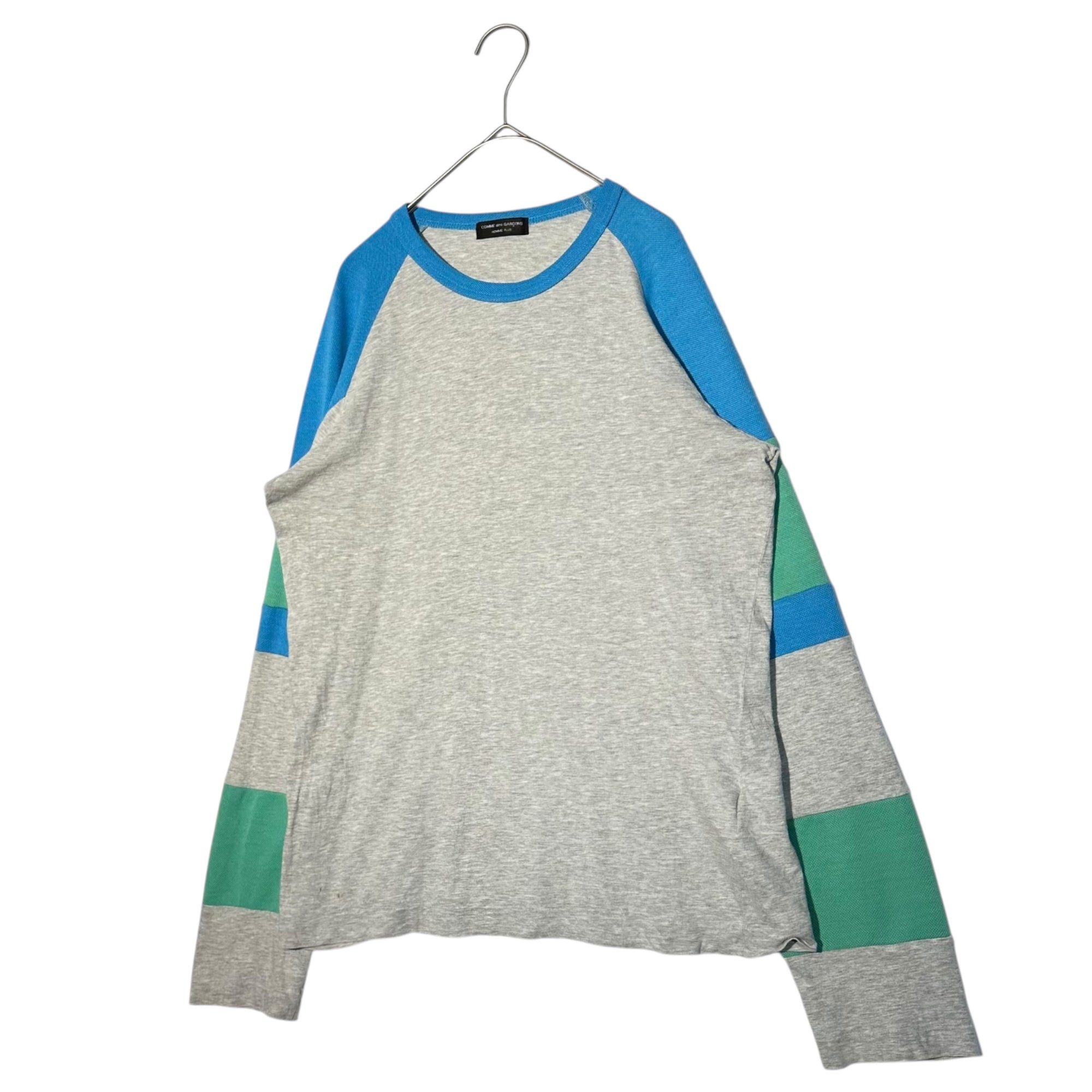 COMME des GARCONS HOMME PLUS(コムデギャルソンオムプリュス) Mesh-Switched Crew Neck Long-Sleeved Cut & Sewn メッシュ切替 クルーネック 長袖 カットソー PE-T030 FREE グレー×ブルー