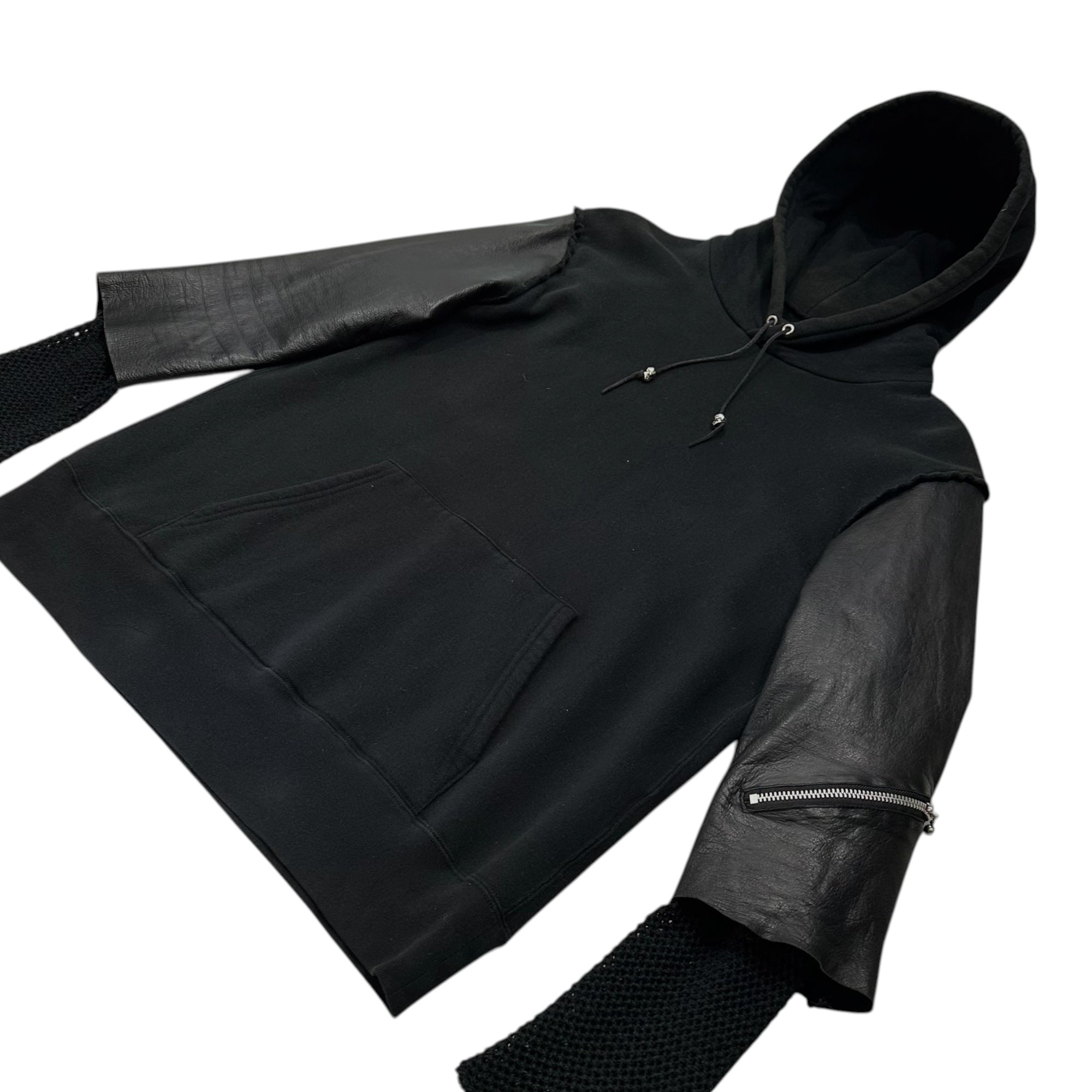 UNDERCOVERISM(アンダーカバイズム) 03AW Paper Doll Period Sleeve Leather Pullover Hoodie ペーパードール期 袖 レザー プルオーバー パーカー フーディー V281 M ブラック 2003年 パリコレ参加初の秋冬コレクション 稀少アイテム アンダーカバー