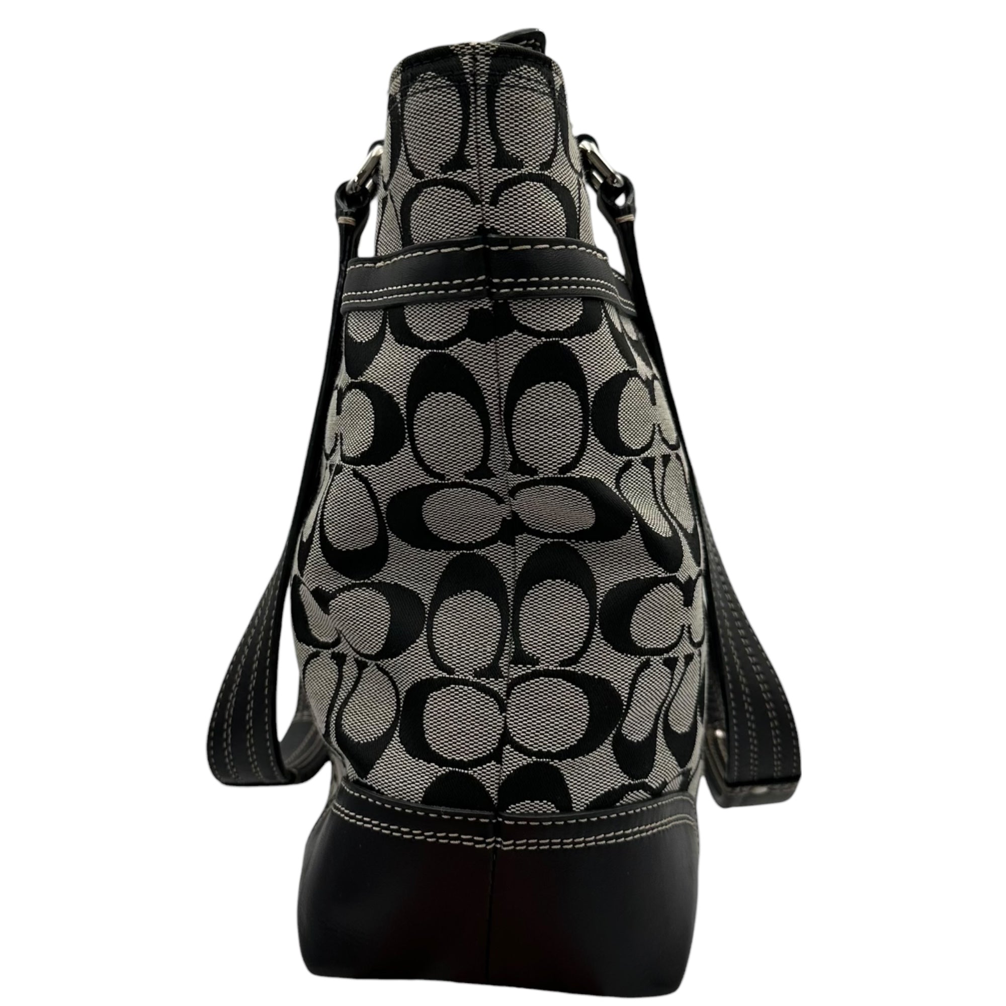 COACH(コーチ) Signature Turnlock Canvas Leather Tote Bag シグネチャー ターンロック キャンバス レザー トート バッグ F13973 グレー×ブラック ハンド