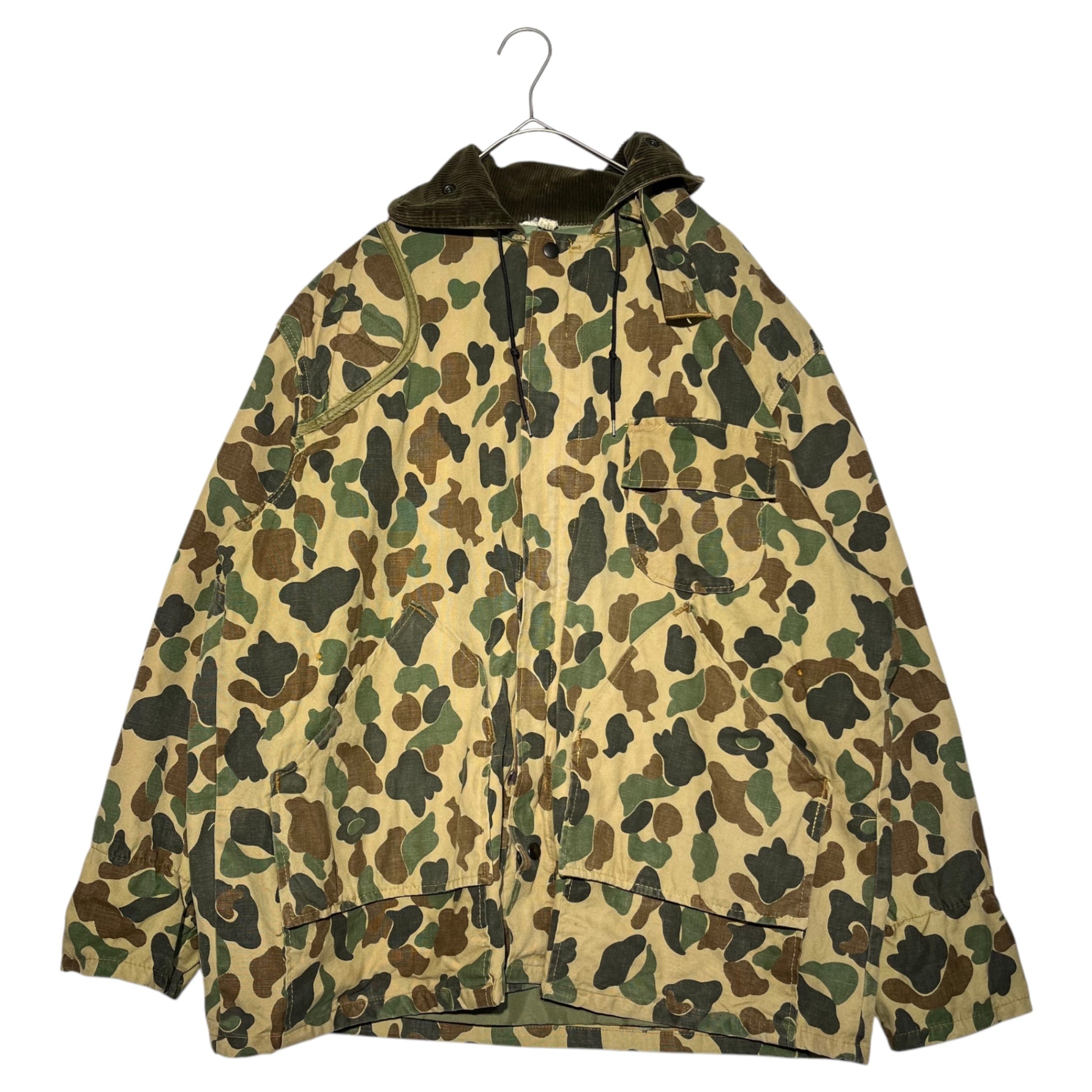 SAFTBAK(サフトバック) 70's~80's Hooded Camo Hunting Jacket フーデッド カモフラ ハンティング ジャケット L程度 カーキ 70年代～80年代 ヴィンテージ 古着 迷彩 コットン