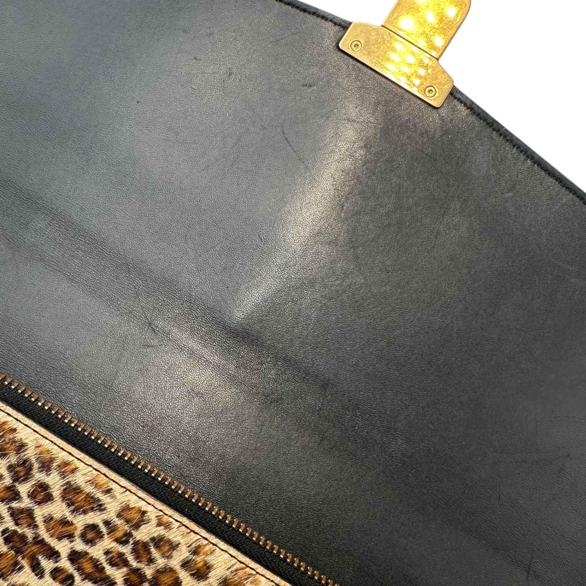 CELINE(セリーヌ) 2019SS By Hedi Slimane Cartable Leopard Briefcase エディ期 カータブル スモール ブリーフケース - レオパード F-MP-2199 ブラック×ブラウン ハンド バッグ ビジネス ハラコ