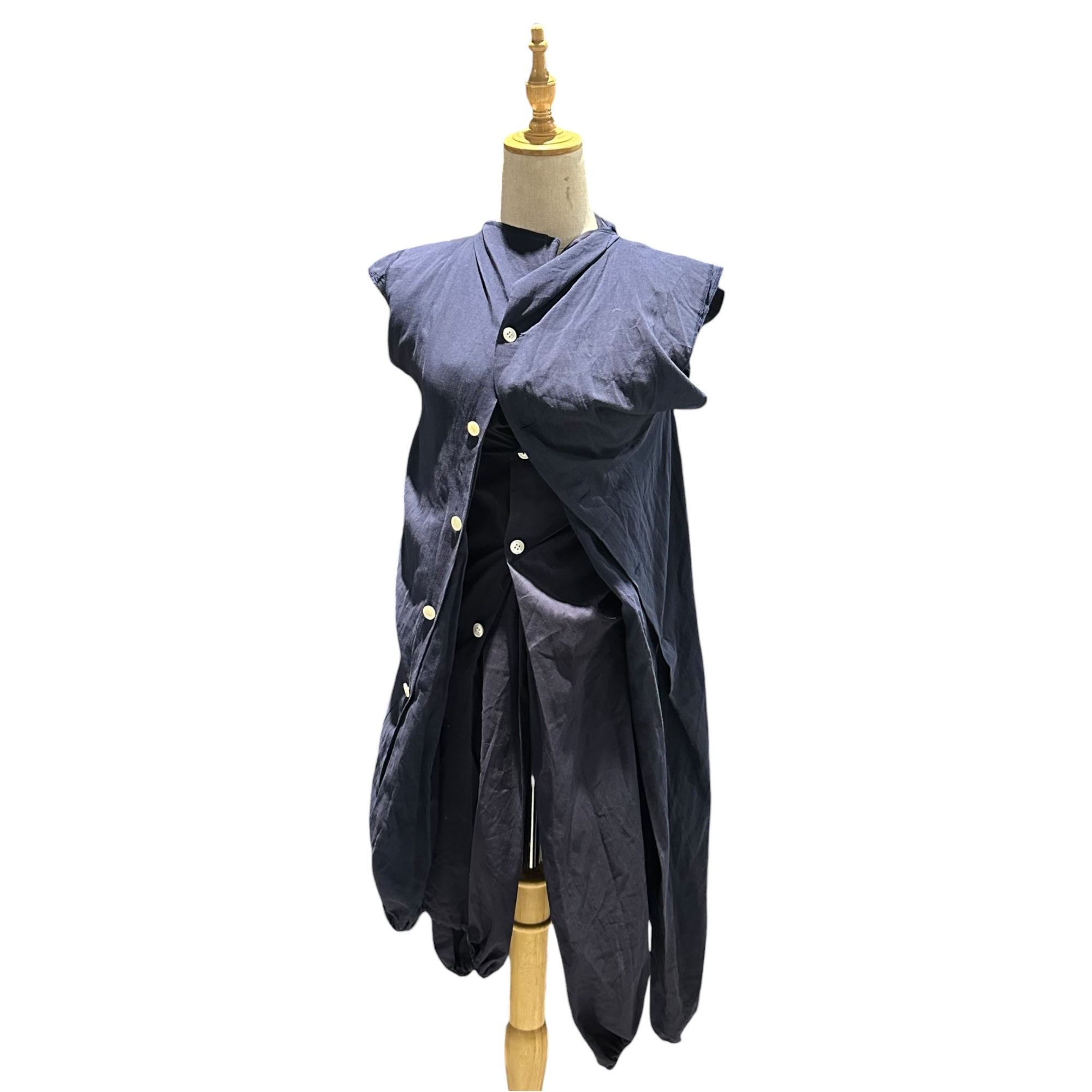COMME des GARCONS(コムデギャルソン) 2008SS Hem Drawstring Layered Sleeveless Dress 裾 ドローコード レイヤード スリーブレス ワンピース GA-O007 SS ネイビー AD2007