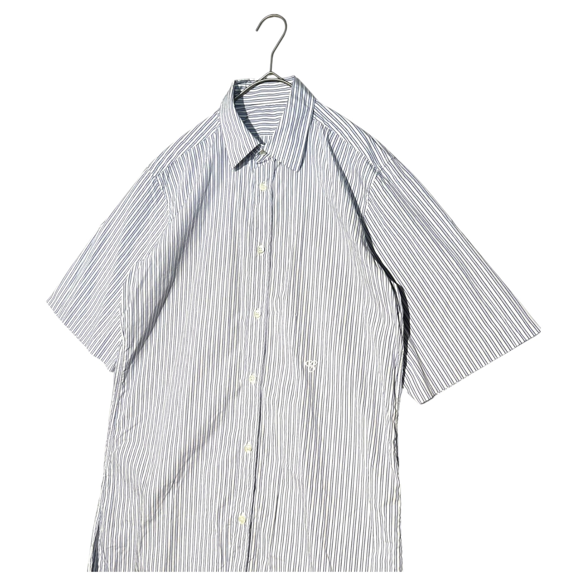MAISON MARGIELA(メゾンマルジェラ) 24SS C STRIPED SHIRT ストライプ ロゴ刺繍 半袖 シャツ S50DR0007 39(M程度) ホワイト×ブルー