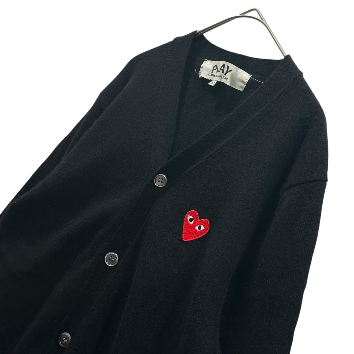 PLAY COMME des GARCONS(プレイコムデギャルソン) 2000's Heart Patch Wool Knit Cardigan ハート ワッペン ウール ニット カーディガン AZ-N016 M ブラック AD2005
