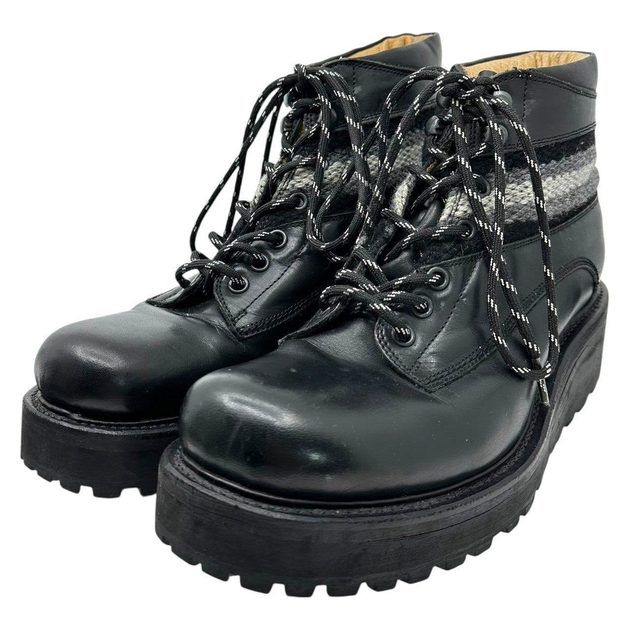 NUMBER (N)INE(ナンバーナイン) 13AW Reissue Fair Isle Pattern Knit Panel Mountain Boots 復刻 フェアアイル柄 ニット 切替 マウンテンブーツ 7(25~25.5cm程度) ブラック×グレー クークスチーム期 復刻アイテム