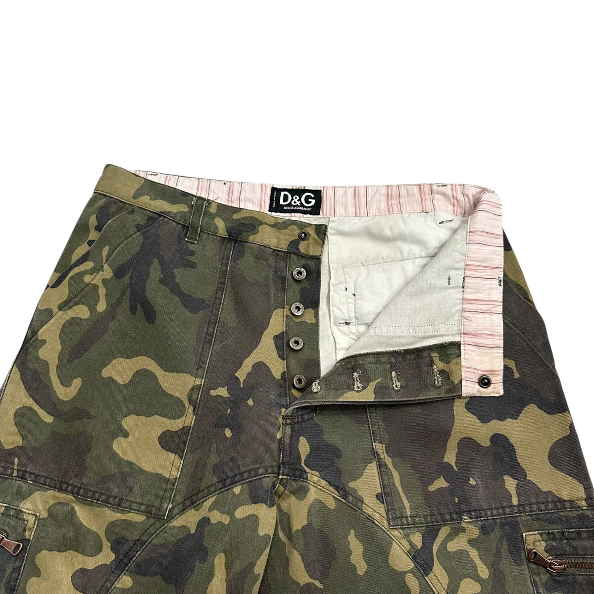 D&G(ディー&ジードルガバドルチェ&ガッバーナ) 1990's Multifunctional Camouflage Cargo Pants with Pockets and Zippered Hems 多機能 ポケット 裾ジップ カモフラ カーゴパンツ 32 カーキ 90's アーカイブ 稀少