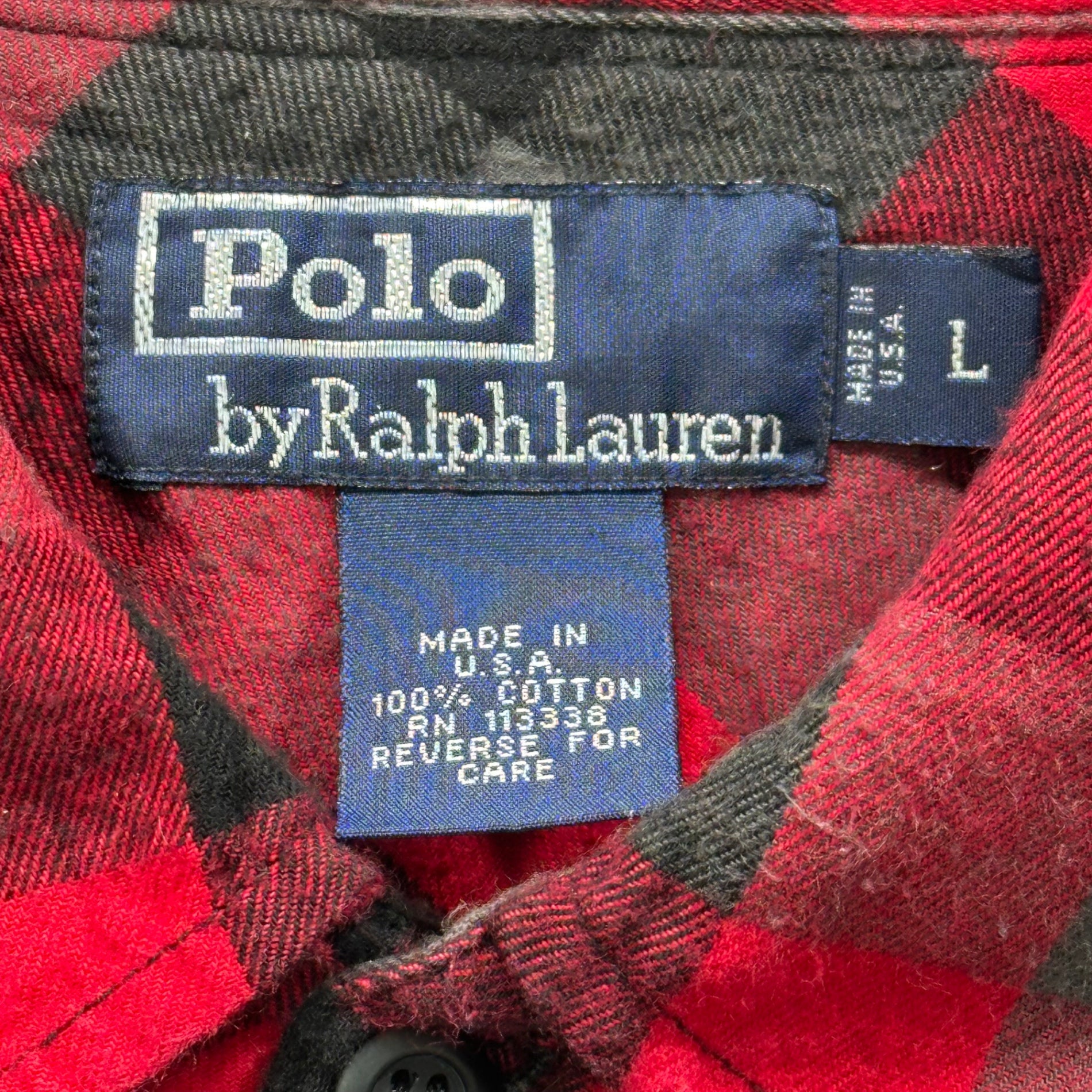 POLO RALPH LAUREN(ポロラルフローレン) 90's USA-Made Cotton Check Flannel Shirt 90年代 コットン チェック ネルシャツ L レッド×グレー