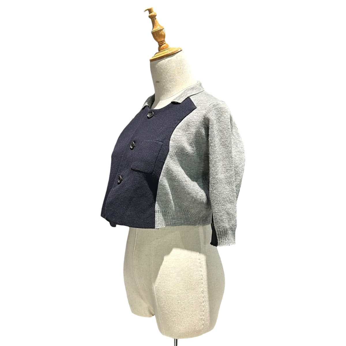 COMME des GARCONS(コムデギャルソン) 1993AW Melton Patchwork Knit Jacket メルトン 切替 ニット ジャケット GJ-040300 FREE グレー×ネイビー AD1993 90s アーカイブ
