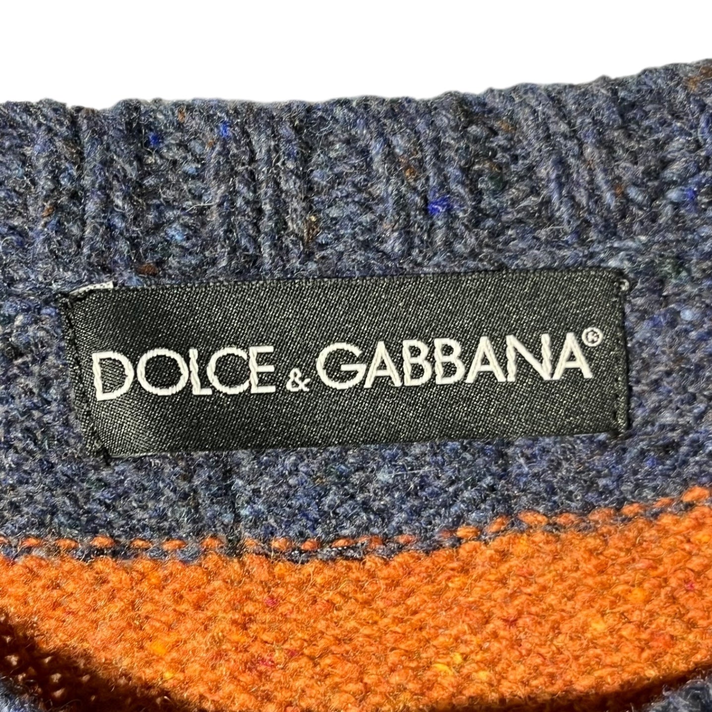 DOLCE&GABBANA(ドルチェ&ガッバーナドルガバ) back plate border knit バック プレート ボーダー ニット セーター GC029K/F16G2 46 オレンジ×ネイビー