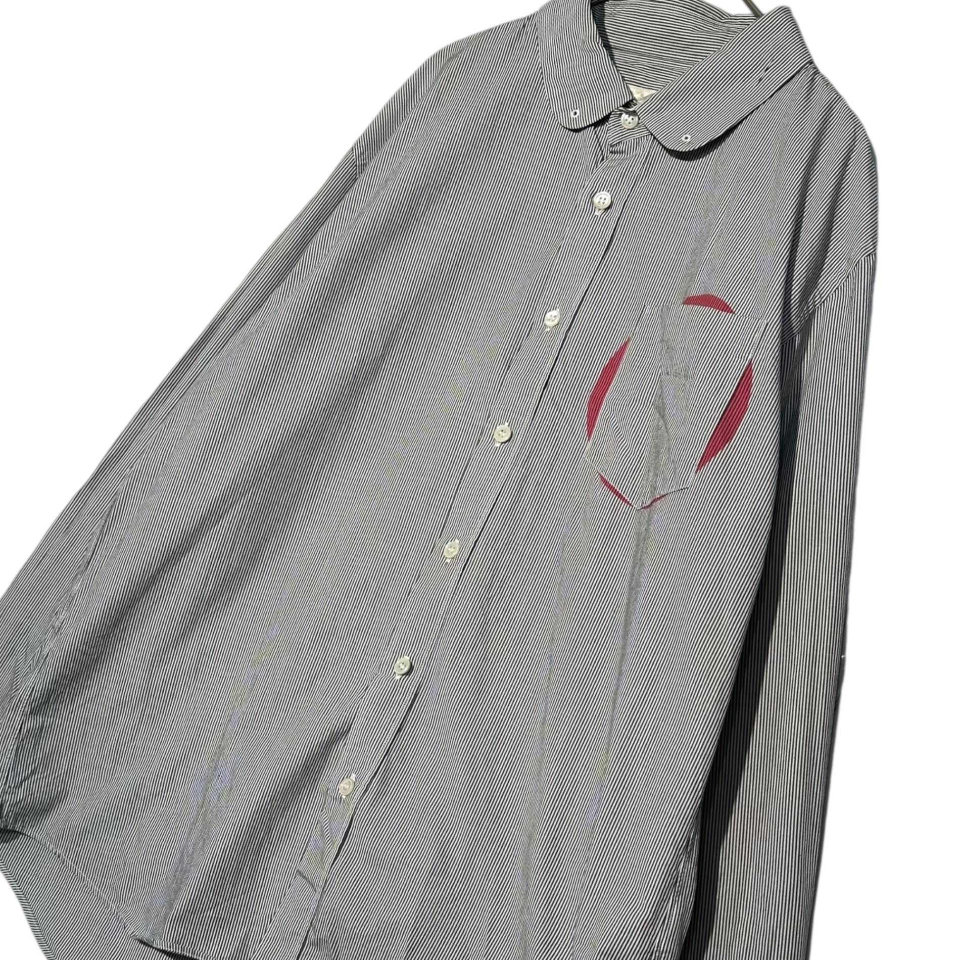 assemble a.k.a AFFA(アッセンブルエーケーエーエーエフエフエー) Striped Round-Neck L/S Shirt ストライプ 丸襟 長袖 シャツ AFH4401-1 M グレー×ホワイト×レッド