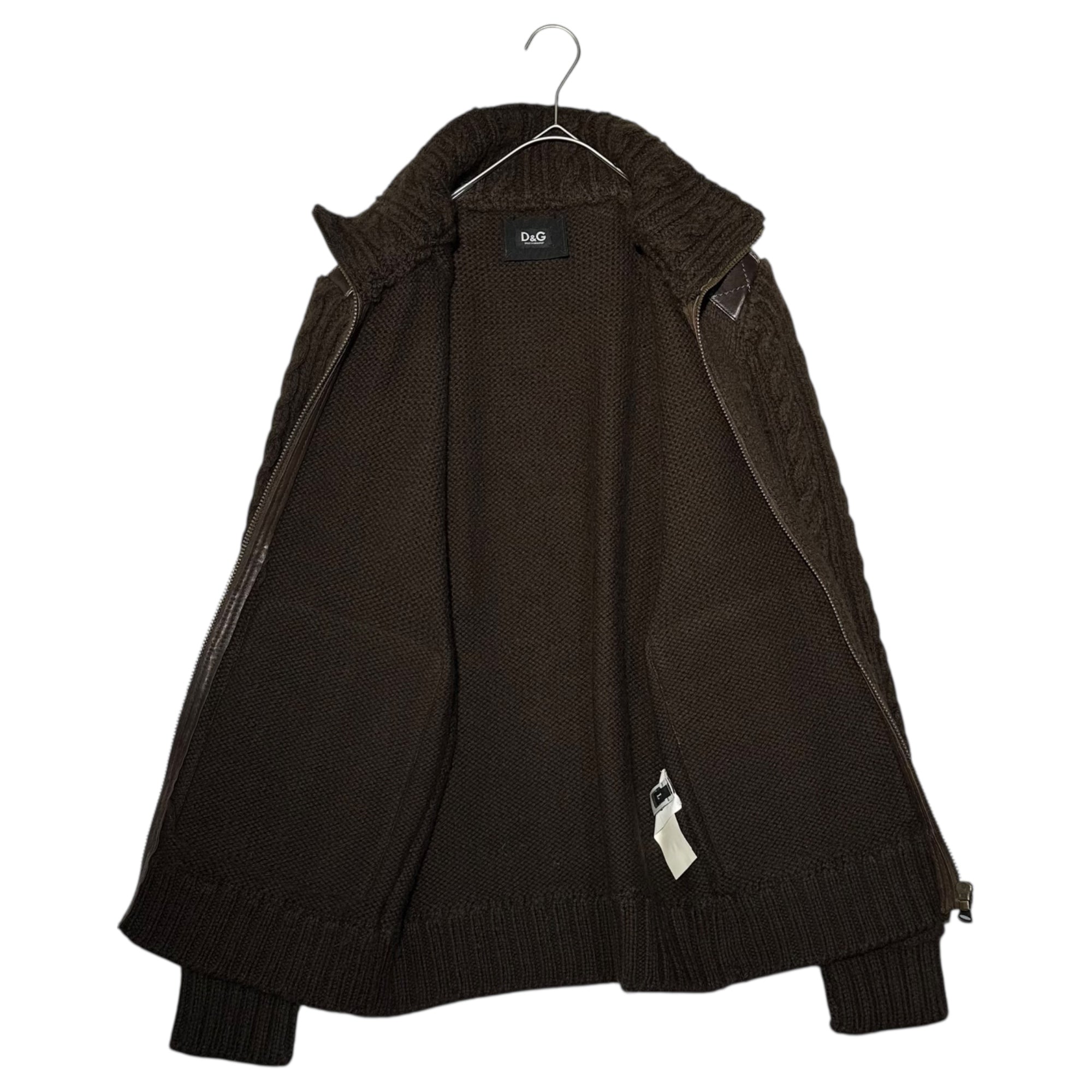 D&G(ディー&ジードルガバドルチェ&ガッバーナ) Leather Pocket Zip-Up Knit Jacket レザー ポケット ジップアップ ニット ジャケット RK0416 SK702 L ブラウン