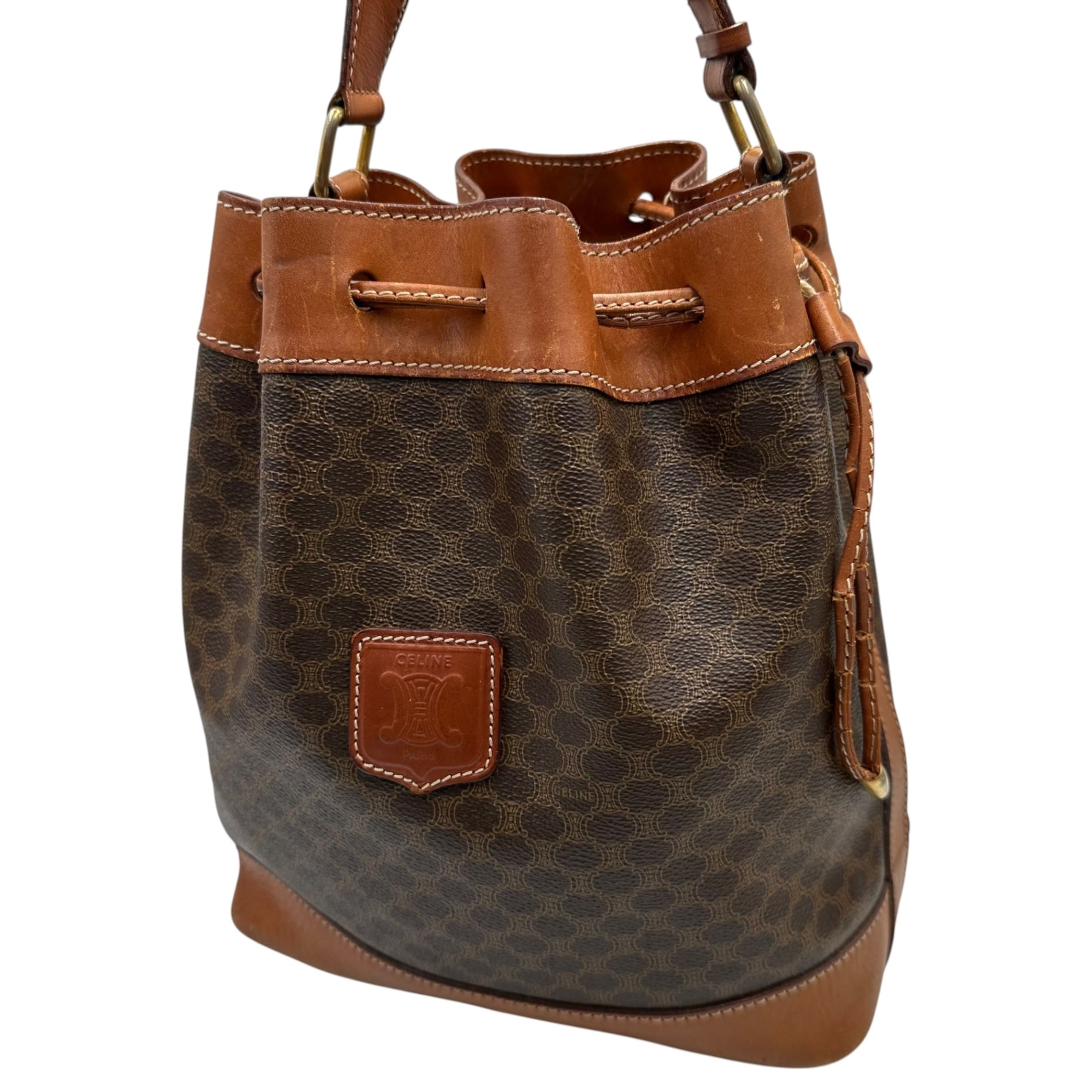 CELINE(セリーヌ) Macadam Drawstring Shoulder Bag マカダム柄 巾着 ショルダー バッグ ブラウン OLD ヴィンテージ