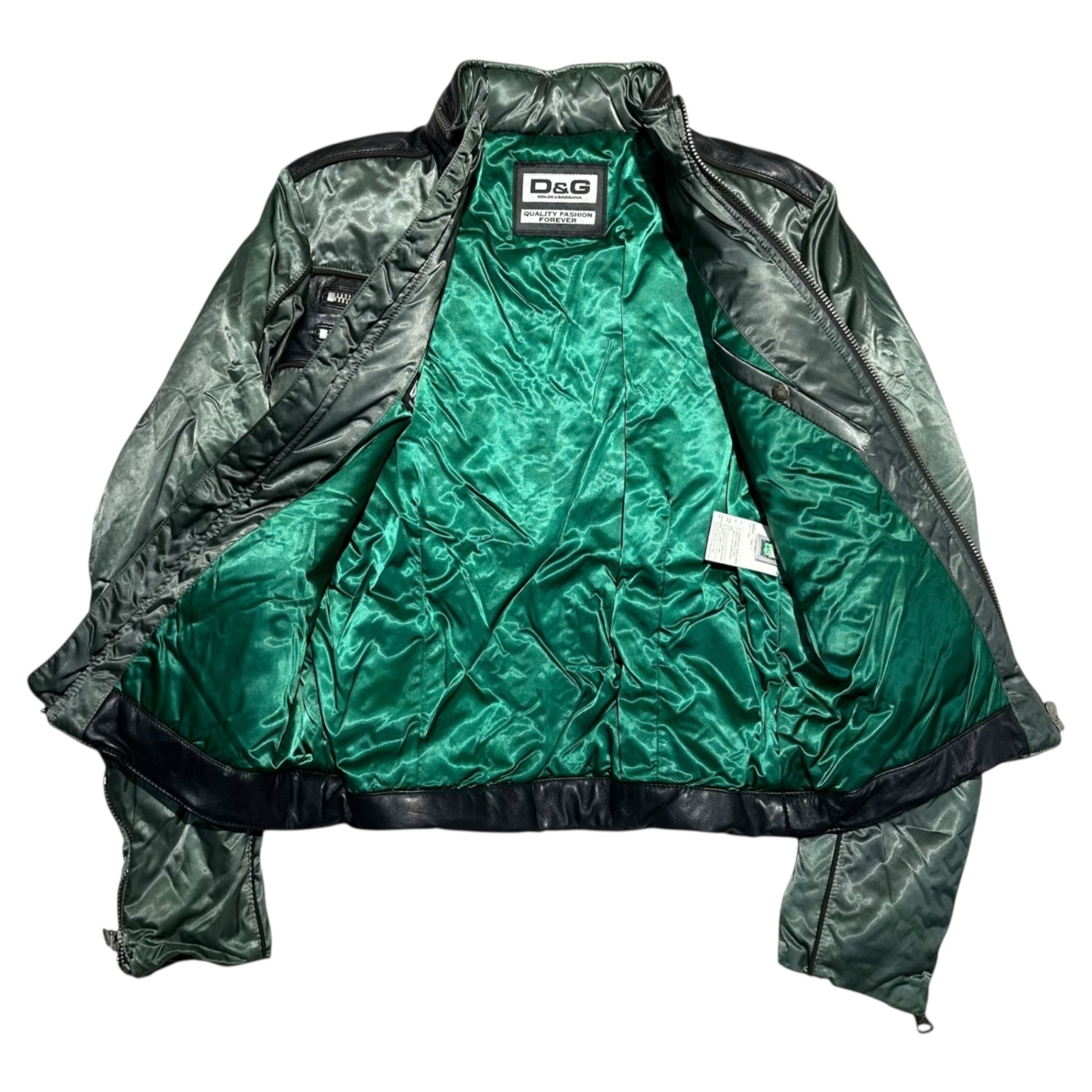 D&G(ディー&ジードルガバドルチェ&ガッバーナ) 07AW Archive Military Lamb Leather Nylon Jacket アーカイブ ミリタリー ラムレザー ナイロン ジャケット RB0066/TNMCY 46(S~M程度) グリーン×ブラック 2007 00's 中綿