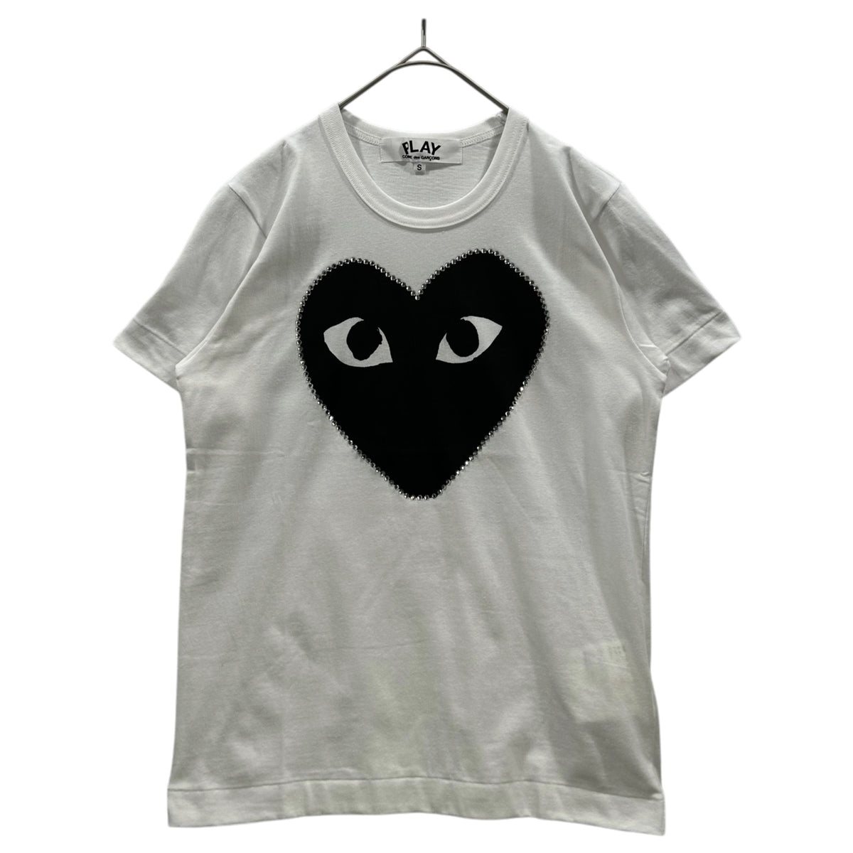 PLAY COMME des GARCONS(プレイコムデギャルソン) Rhinestone heart print T-shirt ライトストーン ハート プリント Tシャツ AT-T001 S ホワイト AD2007