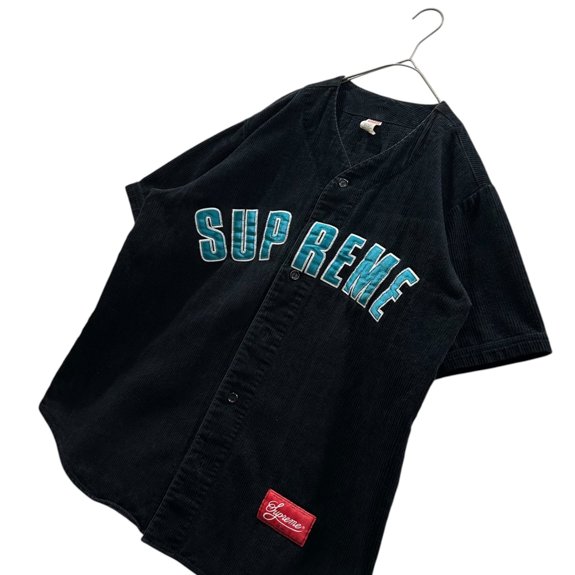 SUPREME(シュプリーム) 2018SS Corduroy Baseball Jersey コーデュロイ ベースボール ジャージィ シャツ M ブラック×ライトブルー 海外著名人着用モデル