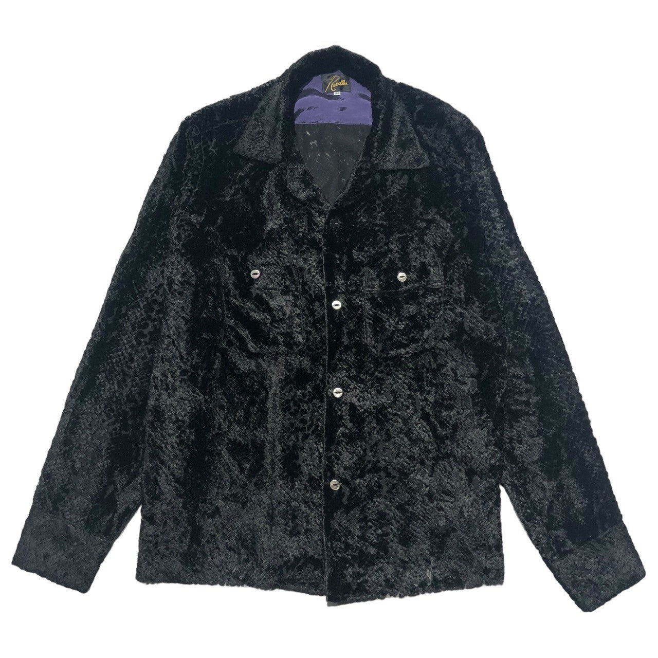 NEEDLES(ニードルズ) 21AW C.O.B.One-up Shirt Burnout Velvet レース ベロア オープンカラー 長袖 シャツ J0153 XS ブラック レーヨン シアー