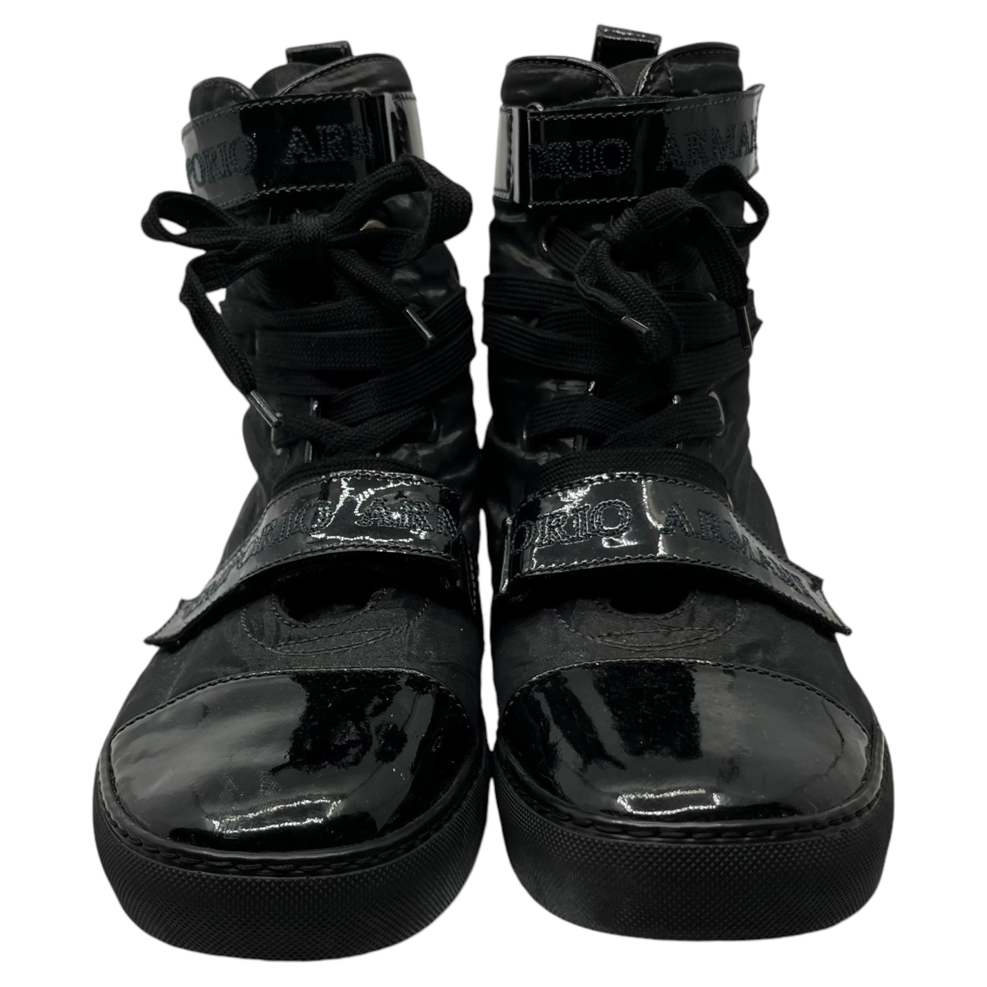 EMPORIO ARMANI(エンポリオアルマーニ) Enamel switching inner boa high cut belt sneakers boots エナメル切替 内ボア ハイカット ベルト スニーカー ブーツ XEU439 XA984 43(27.5cm程度) ブラック