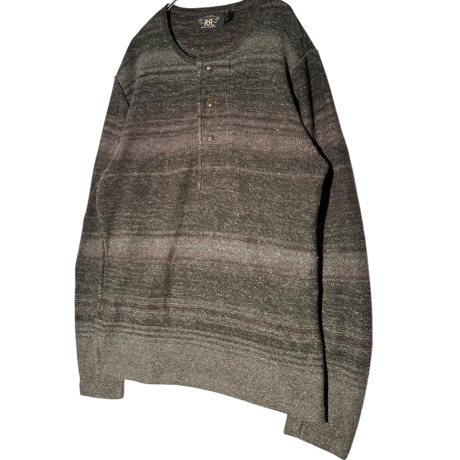 RRL(ダブルアールエル) Silk Linen Long-Sleeve Henley Neck Knit シルク リネン 長袖 ヘンリーネック ニット M ブラウン