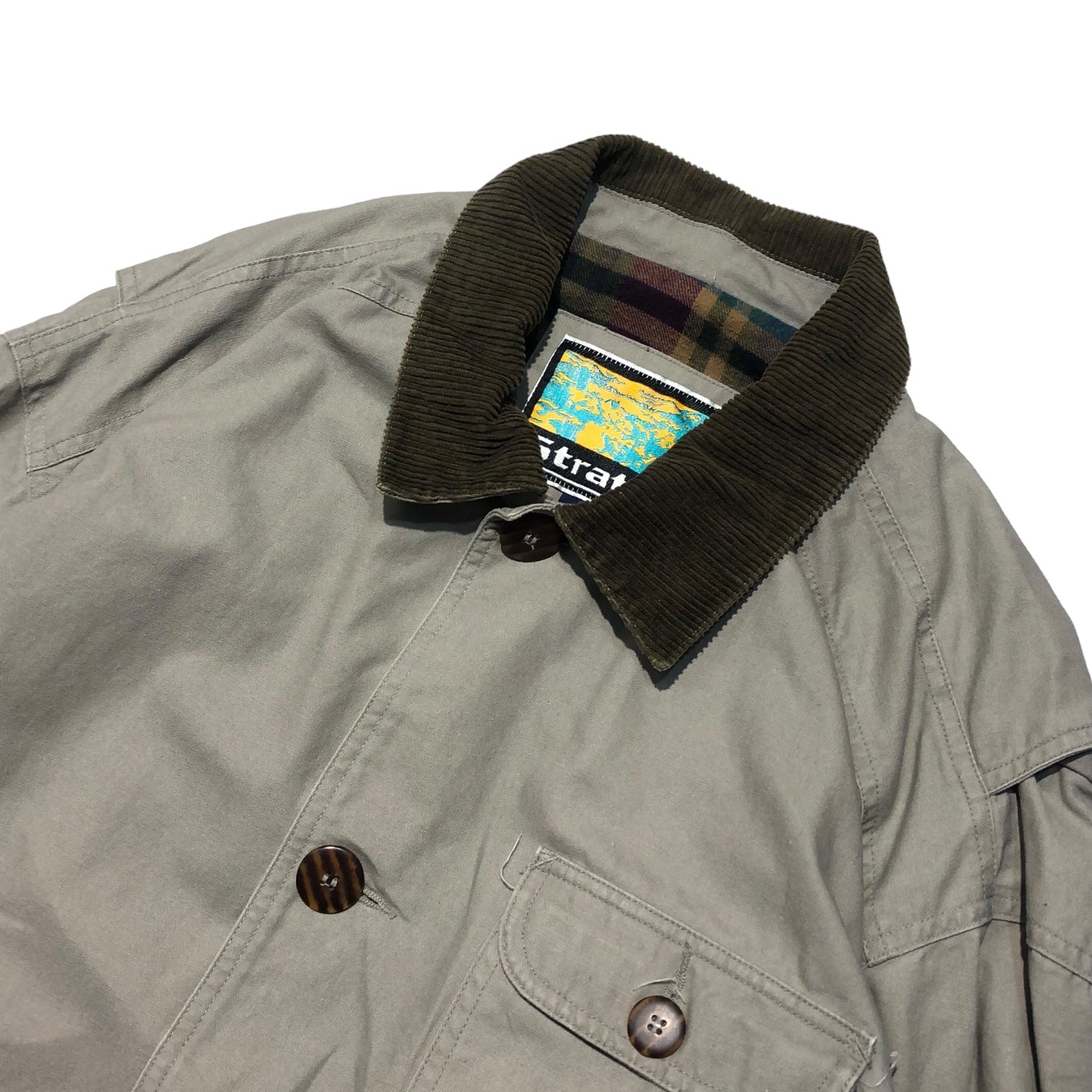 Stratojac(ストラトジャック) 90's collar corduroy work jacket coverall 襟コーデュロイ ワークジャケット カバーオール 90年代 M ベージュ×ブラウン