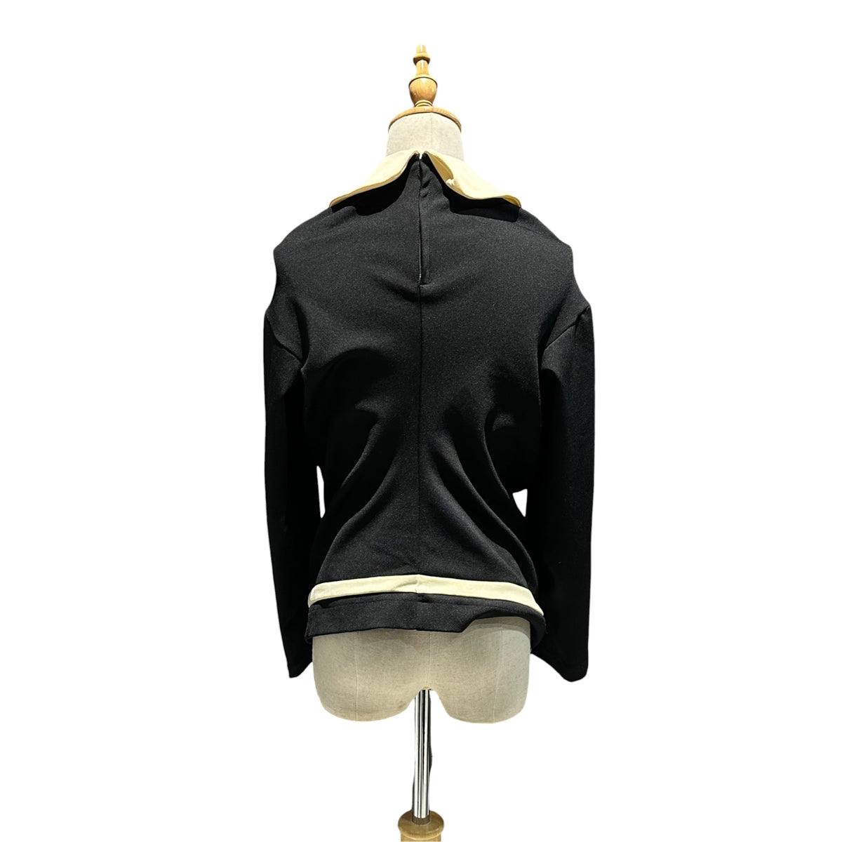 COMME des GARCONS(コムデギャルソン) 1990's Round-Collar Asymmetrical Nylon-Poly Cut-And-Sewn 丸襟 変形 ナイロン ポリ カットソー GI-05001S S ブラック×アイボリー AD1990 90s アーカイブ Modern Sweetness コレクションランウェイ着用品