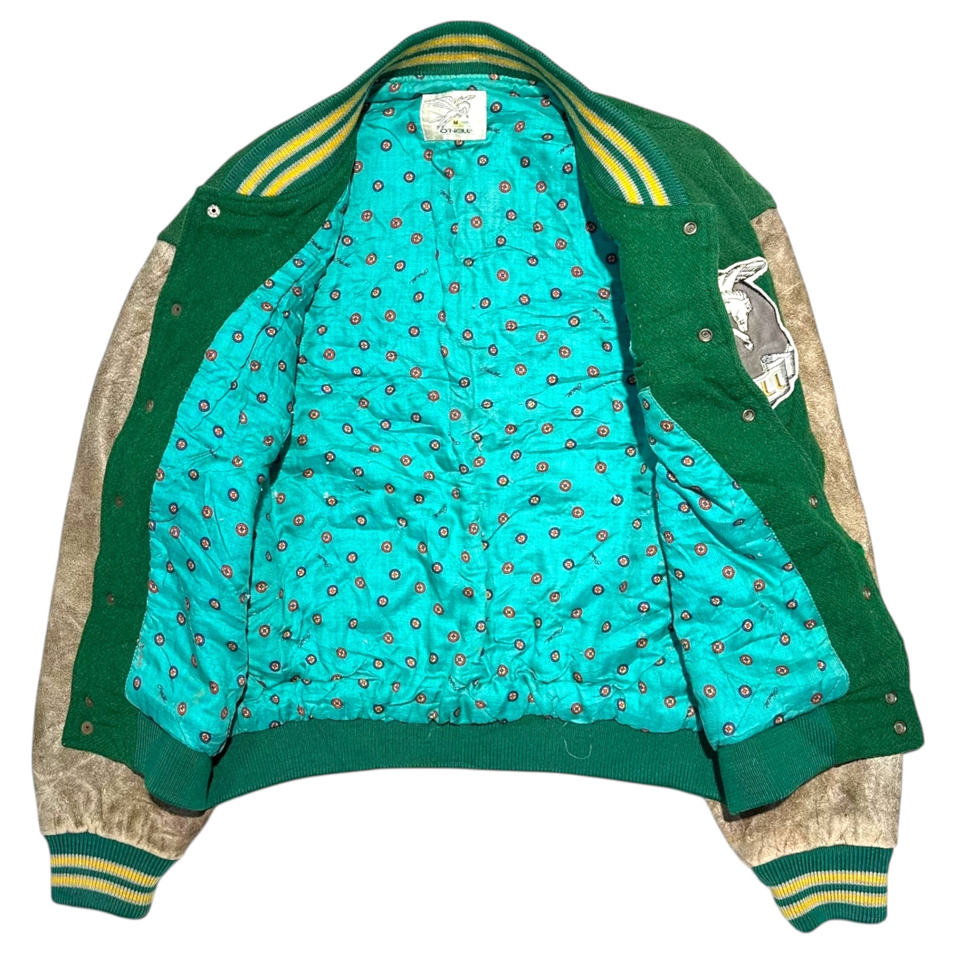 O'NEILL(オニール) Old Sleeve Leather Pegasus Patch Stadium Jacket オールド 袖レザー ペガサス ワッペン スタジャン M グリーン