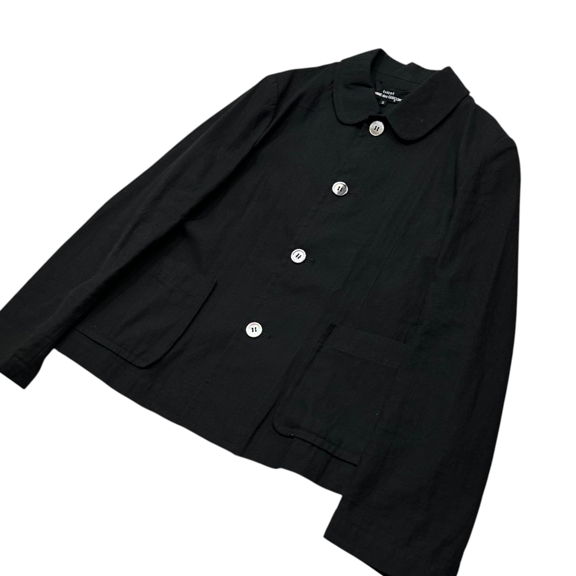 tricot COMME des GARCONS(トリココムデギャルソン) 2000's Cotton-Linen Jacket with Large Buttons コットン リネン ビッグ ボタン ジャケット TJ-02023S S ブラック AD2001