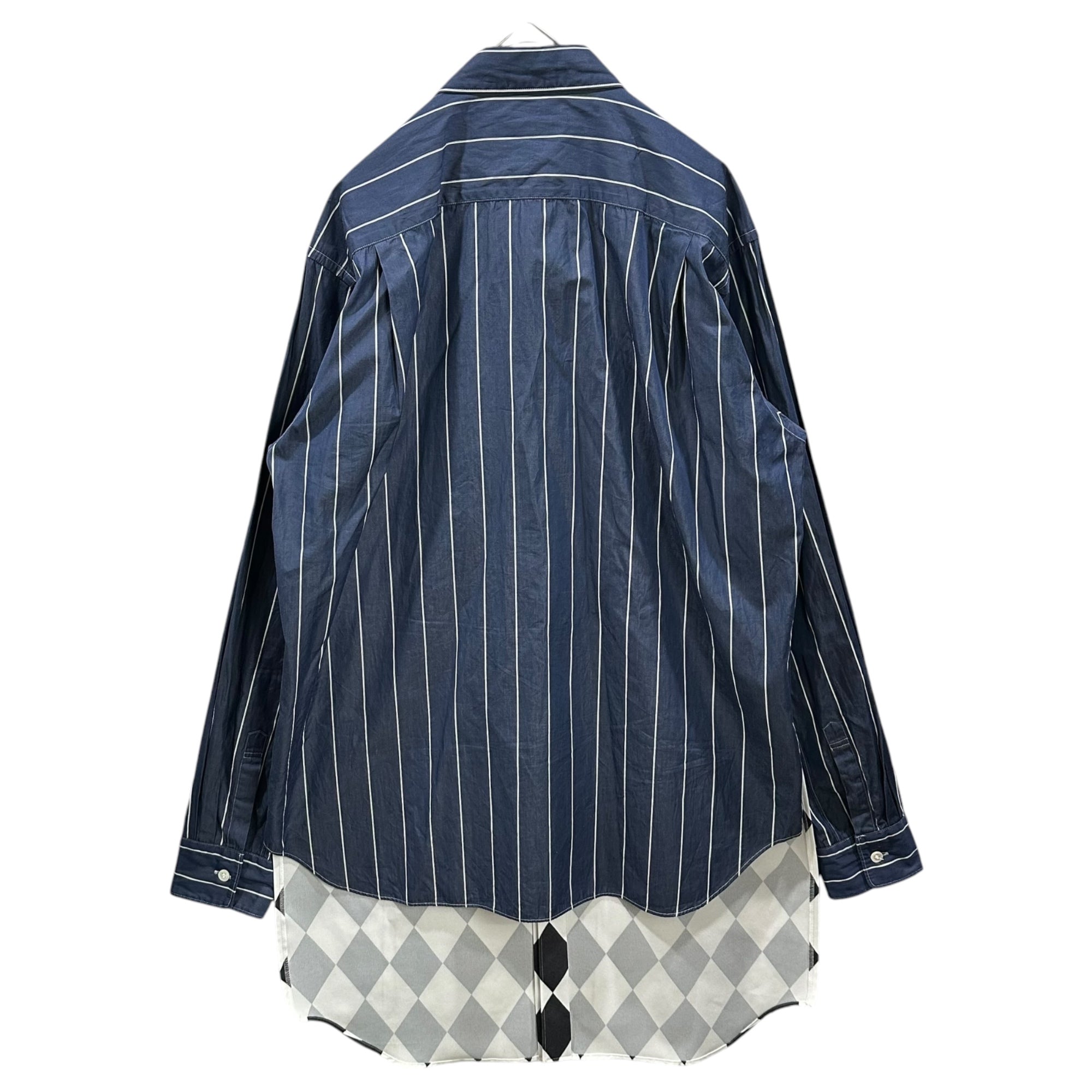 COMME des GARCONS HOMME PLUS(コムデギャルソンオムプリュス) 2020AW Argyle-Layered Striped Long Shirt アーガイル レイヤード ストライプ ロング シャツ PF-B015 M ホワイト×ブラック×ネイビー AD2020