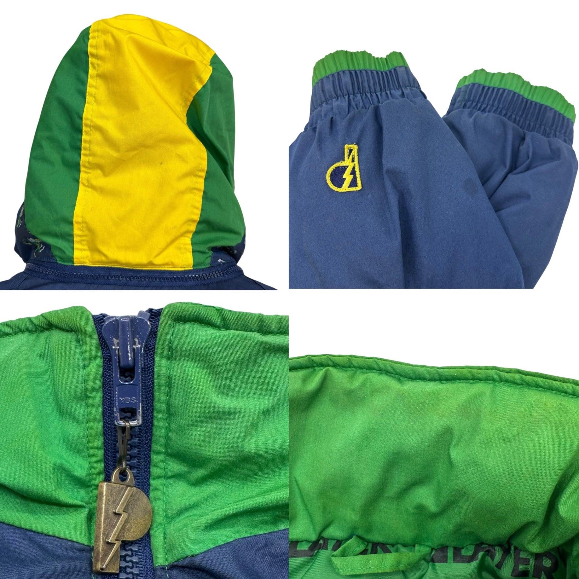 PRO PLAYER(プロプレイヤー) OLD NOTRE DAME Padded Jacket オールド ノートルダム 中綿 ジャケット XL ネイビー×グリーン×イエロー 古着