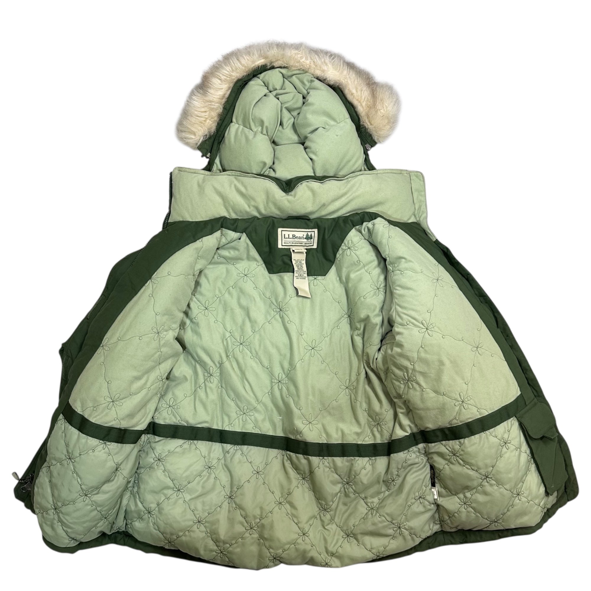 L.L.BEAN(エルエルビーン) Fur Decoration Inside Floral Embroidery Old Down Jacket ファー装飾 内側 花刺繍 オールド ダウン ジャケット 0 BCS1 M カーキ