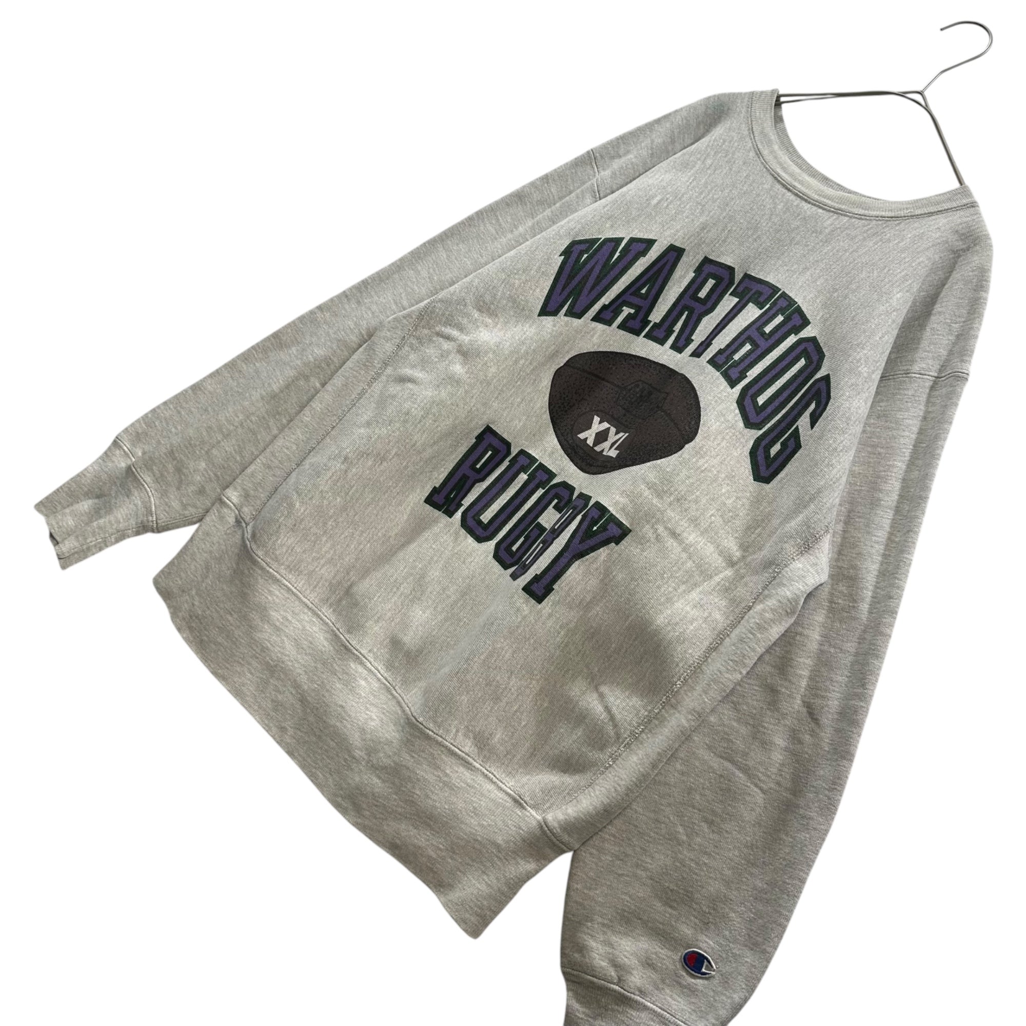Champion(チャンピオン) 90's ”WARTHOG RUGBY” Reverse Weave Sweatshirt ウォートホッグ ラグビー リバースウィーブ スウェット L ライトグレー 90年代 刺繍タグ ヴィンテージ 3段プリント