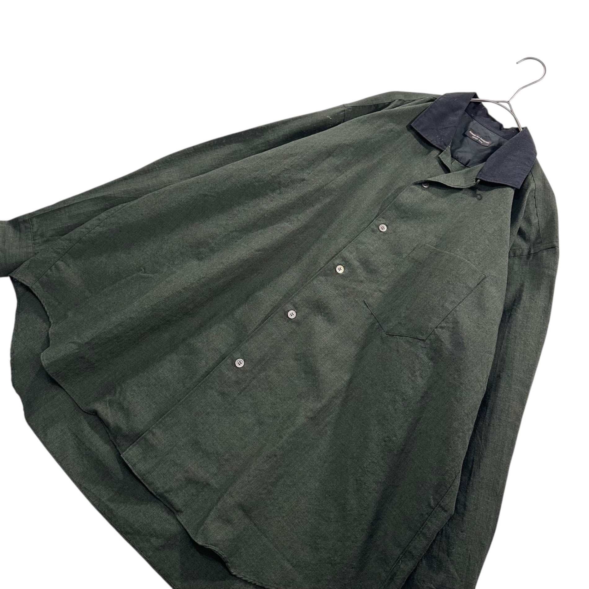 COMME des GARCONS HOMME PLUS(コムデギャルソンオムプリュス) 91SS Open Collar with Collar Change L/S Shirt オープンカラー 襟切替 長袖 シャツ PB-050170 表記無(FREE) オリーブ×ブラック 90's 90年代 AD1990 ヴィンテージ