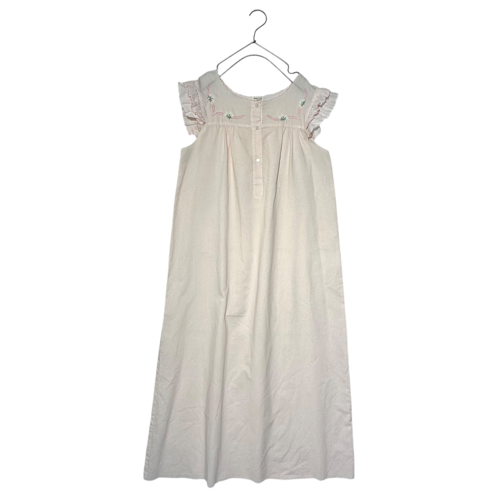Euro vintage(ヨーロッパヴィンテージ) ten_70's~pale pink ruffle sleeve nighty maxi dress 淡いピンクのフリル袖のナイティドレスワンピース M~Lサイズ程度 ピンク