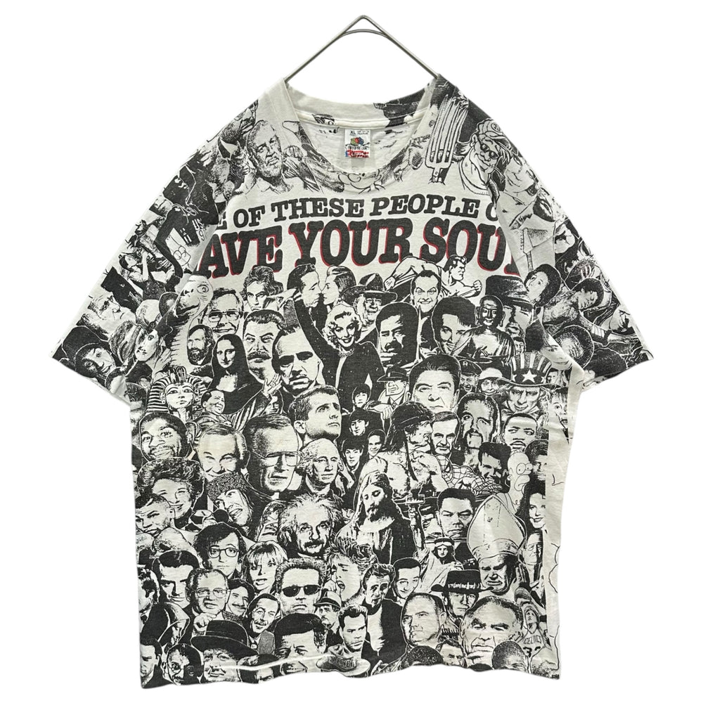 VINTAGE(ヴィンテージ) 1990's "Save Your Soul" Historical Figure Print T-Shirt "Save Your Soul" 偉人 プリント Tシャツ XL ホワイト×ブラック 90s フルーツボディ
