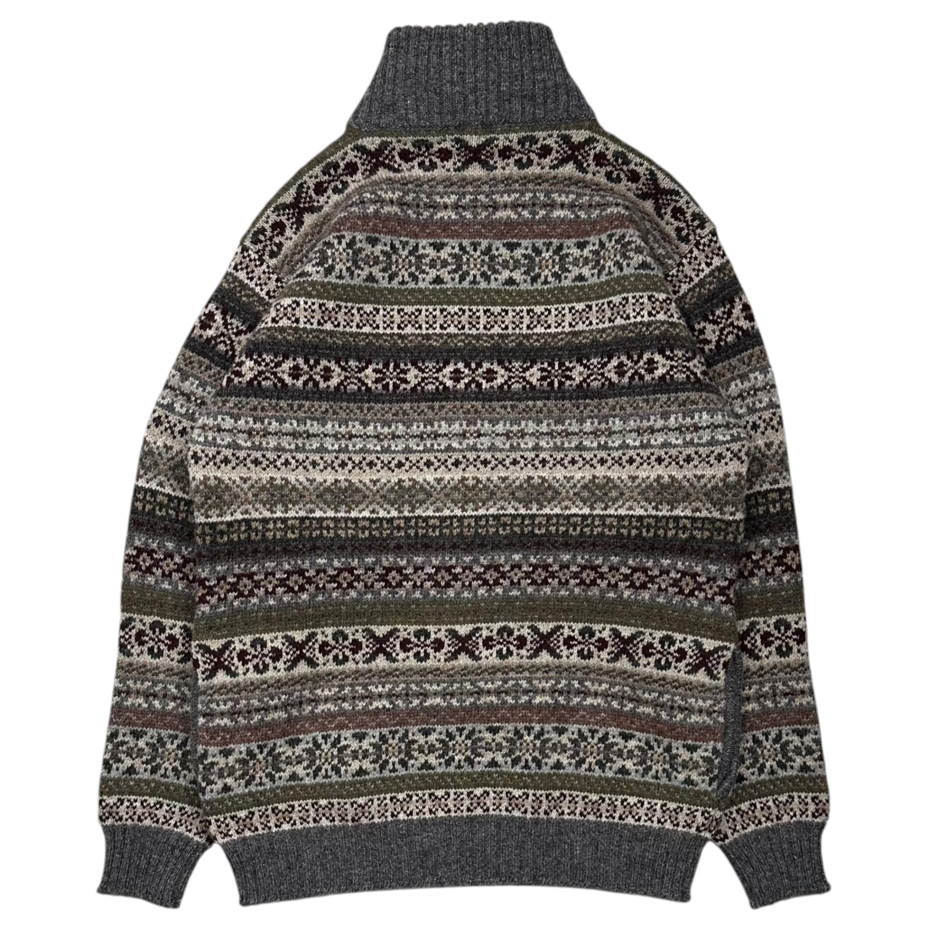jamieson's(ジャミーソンズ) 90's~00's Nordic pattern full-zip knitノルディック柄 フルジップ ニット MK457Z 44 グレー×マルチカラー