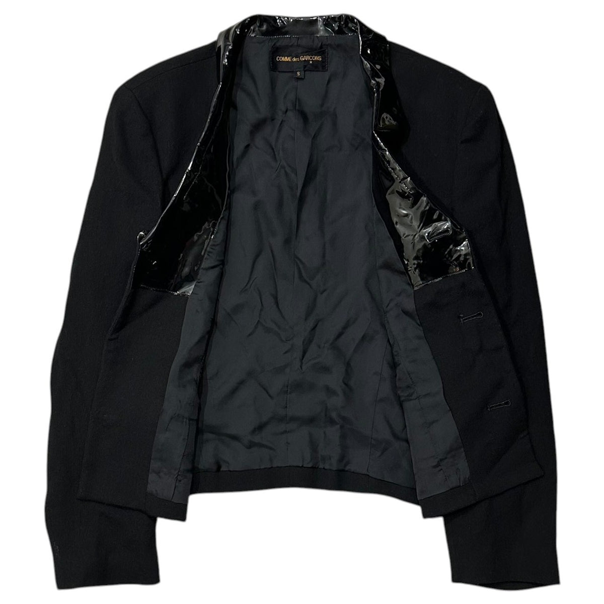 COMME des GARCONS(コムデギャルソン) 1991AW Vinyl-Color 3-Button Wool Jacket ビニール カラー 3ボタン ウール ジャケット GJ-05040S S ブラック AD1991 90s アーカイブ